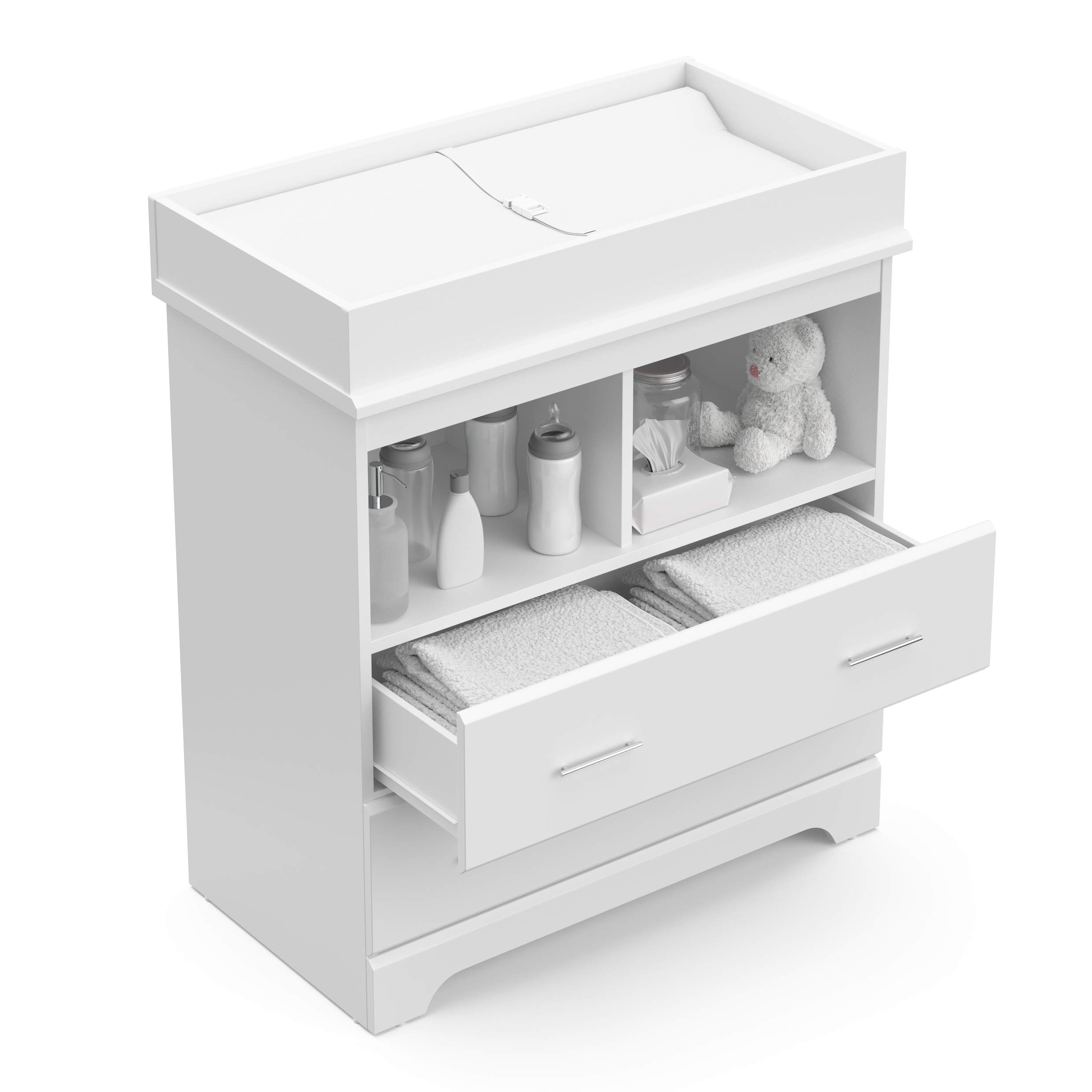 Storkcraft Brookside 2-Drawer Changing Table Dresser in White - GREENGUARD Gold Certified Baby Nursery Dresser with Changing Topper | Sturdy Baby Changing Station & Storage Solution for Nursery, Kids Bedroom & Daycare Use