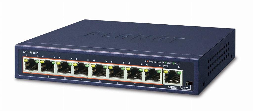 GSD-908HP 8-Port Gigabit PoE+ Switch with 1 SFP Port | 802.3at Compliant | 150W Power Budget | Ideal for IP Cameras, VoIP Phones & Wireless Access Points