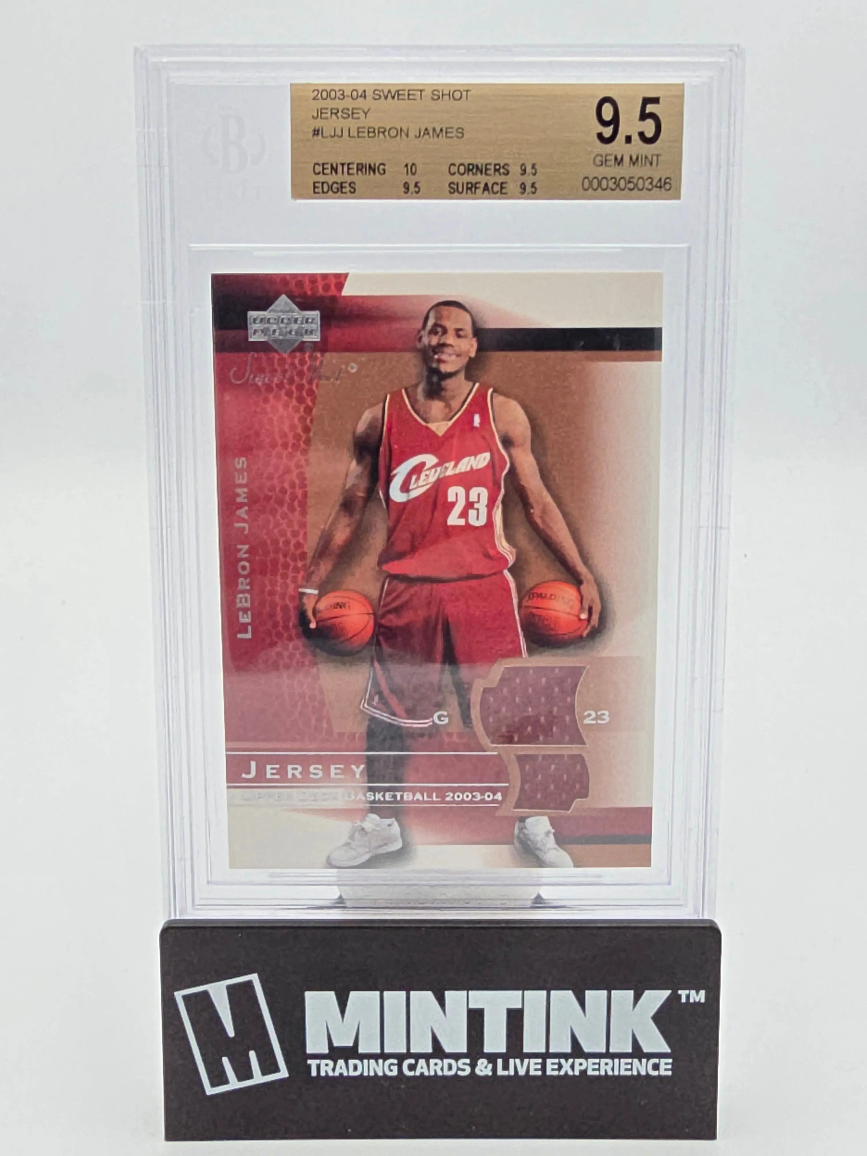 2003-04 Upper Deck Sweet Shot Basketball Jersey Card - LeBron James Rookie RC BGS 9.5 #LJ J - Perfect for NBA Collectors & Sports Memorabilia Displays