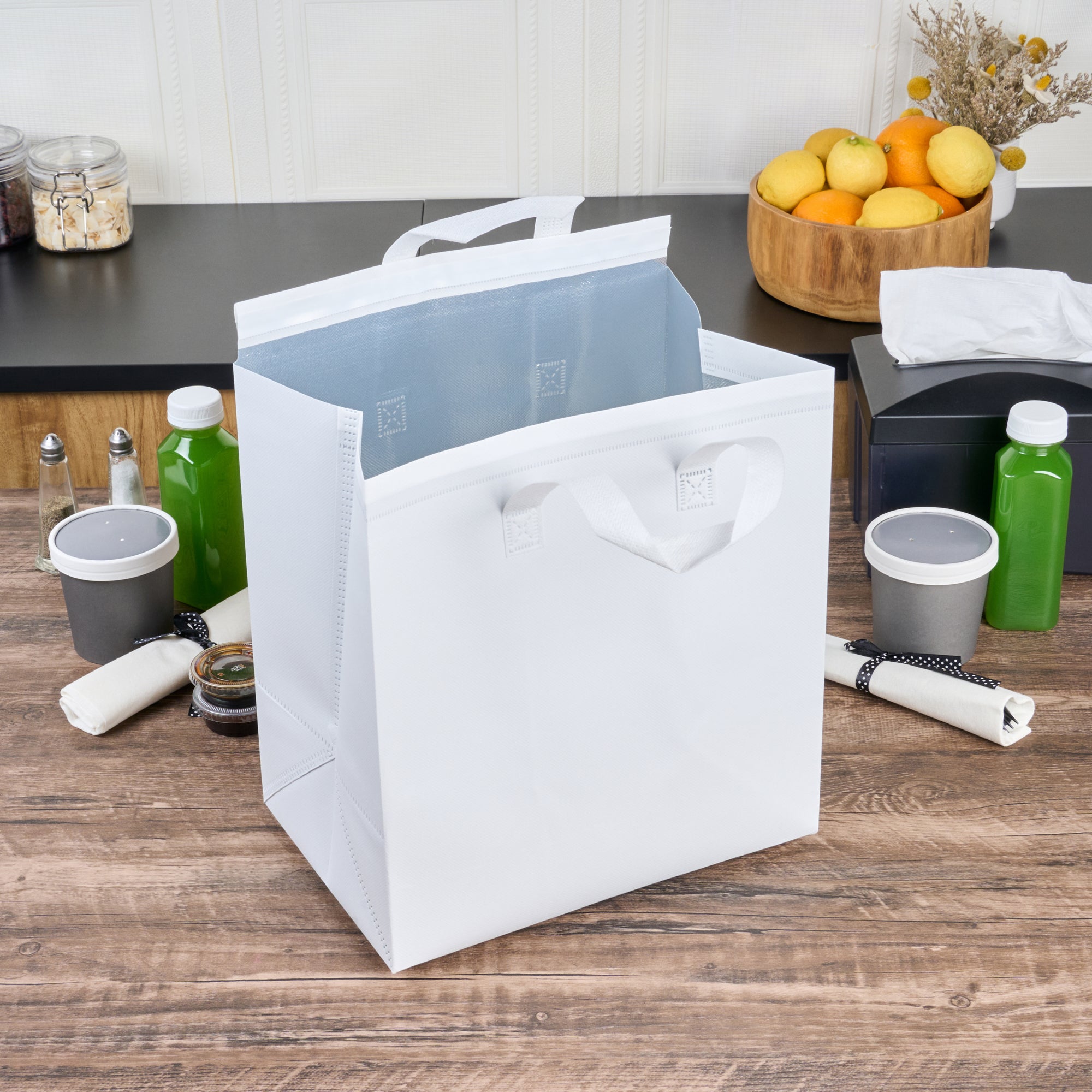 White Insulated Take Out Bags - Tamper Evident Food Delivery Bags (11.75