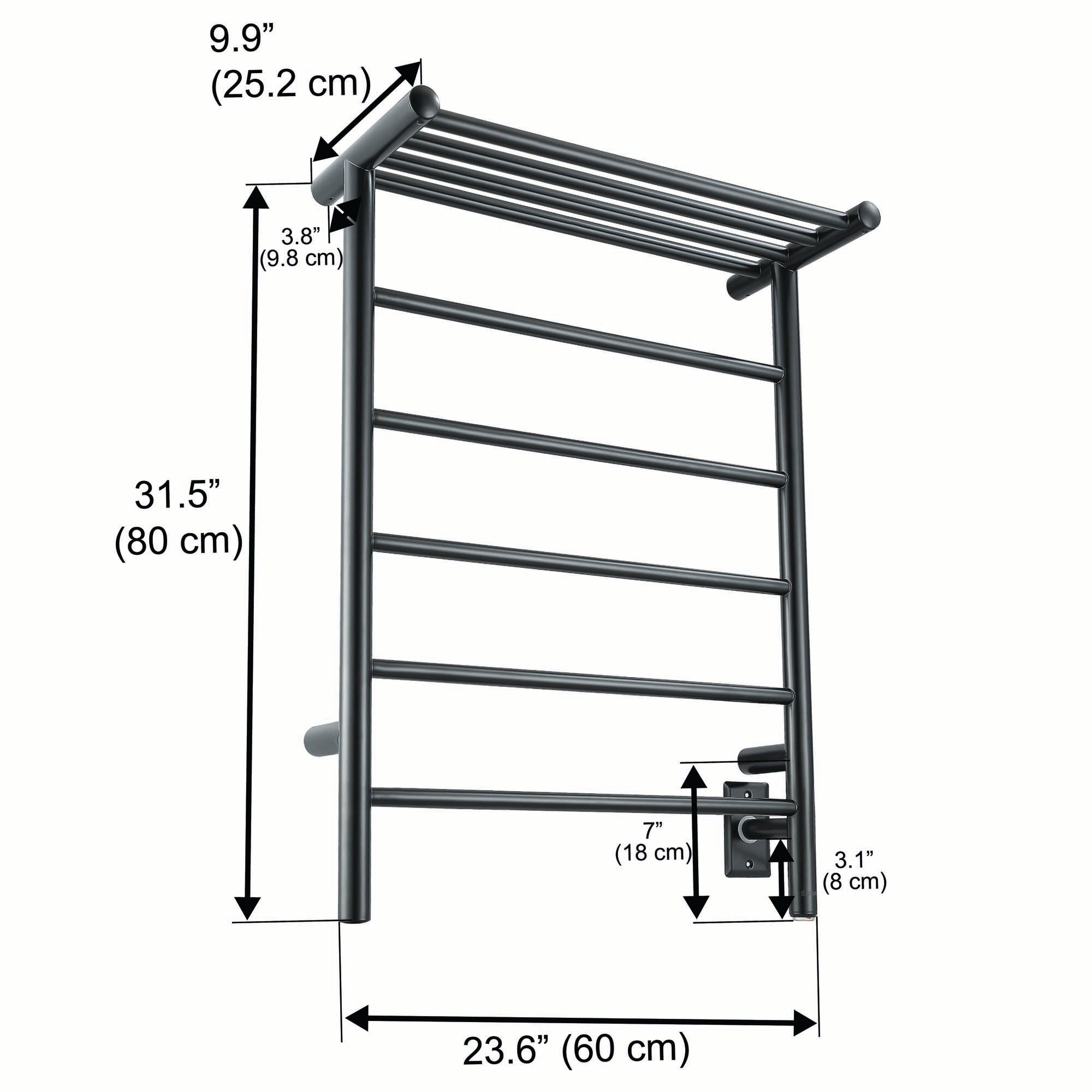 Miazzo 5-Bar Electric Wall Mount Towel Warmer with Shelf - Plug In or Hardwire Installation - Matte Black Finish - Perfect for Bathrooms, Spas & Luxury Home Decor