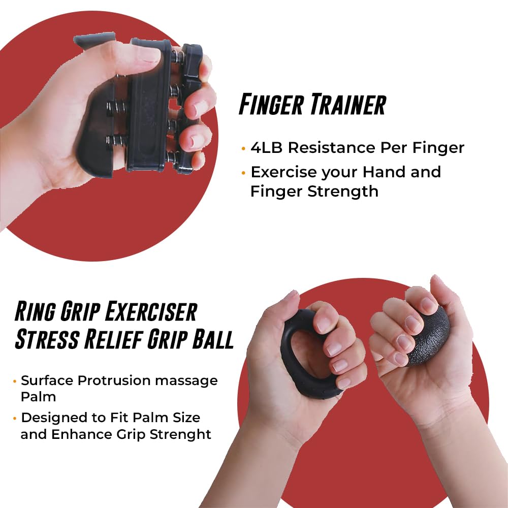 Grip Strengthener Kit 5-Pack - Gripster Forearm & Finger Strength Trainer - Hand & Wrist Exerciser for Enhanced Grip Power - Ideal for Rock Climbing, Guitar Playing, and Rehabilitation