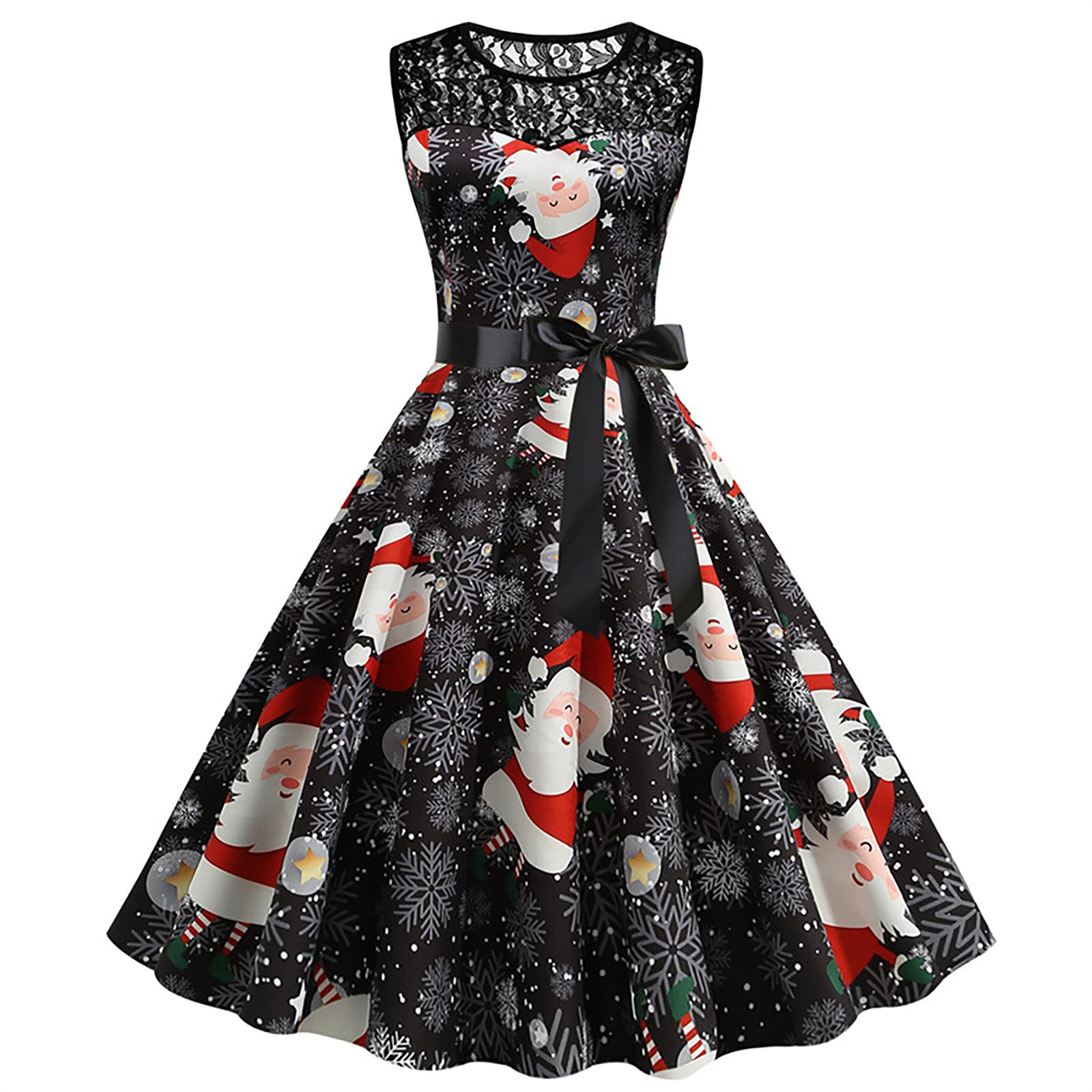 Vintage 1950s Women's Christmas Party Dress - Sleeveless Lace Swing Prom Dress with Floral Print | Perfect for Holiday Parties, Evening Events & Retro-Themed Occasions