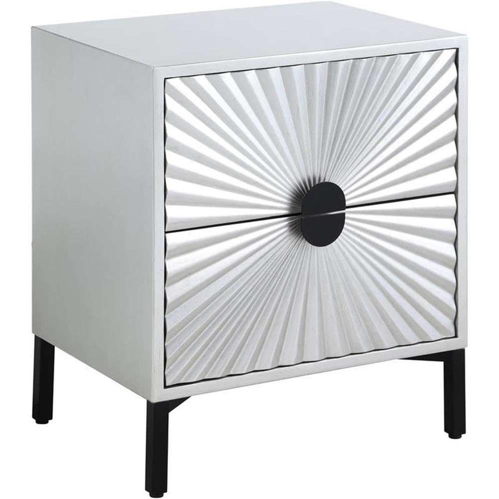 Trent Home Contemporary Metal Side Table in Antique Silver & Matte Black - Modern End Table for Living Room, Bedroom, or Office Decor