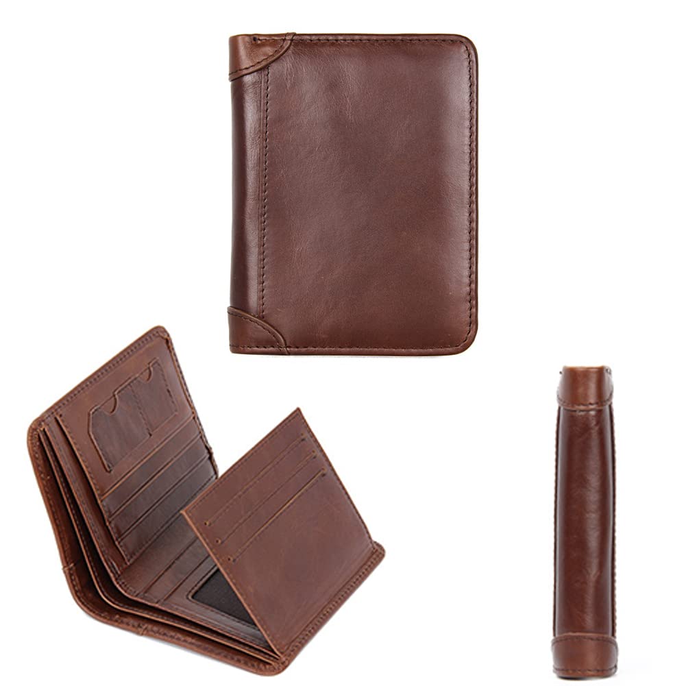 Genuine Leather RFID Blocking Trifold Wallet for Men - Viking Tree of Life Design, Coin Pocket, Brown - Perfect for Everyday Carry, Travel & Gift Giving
