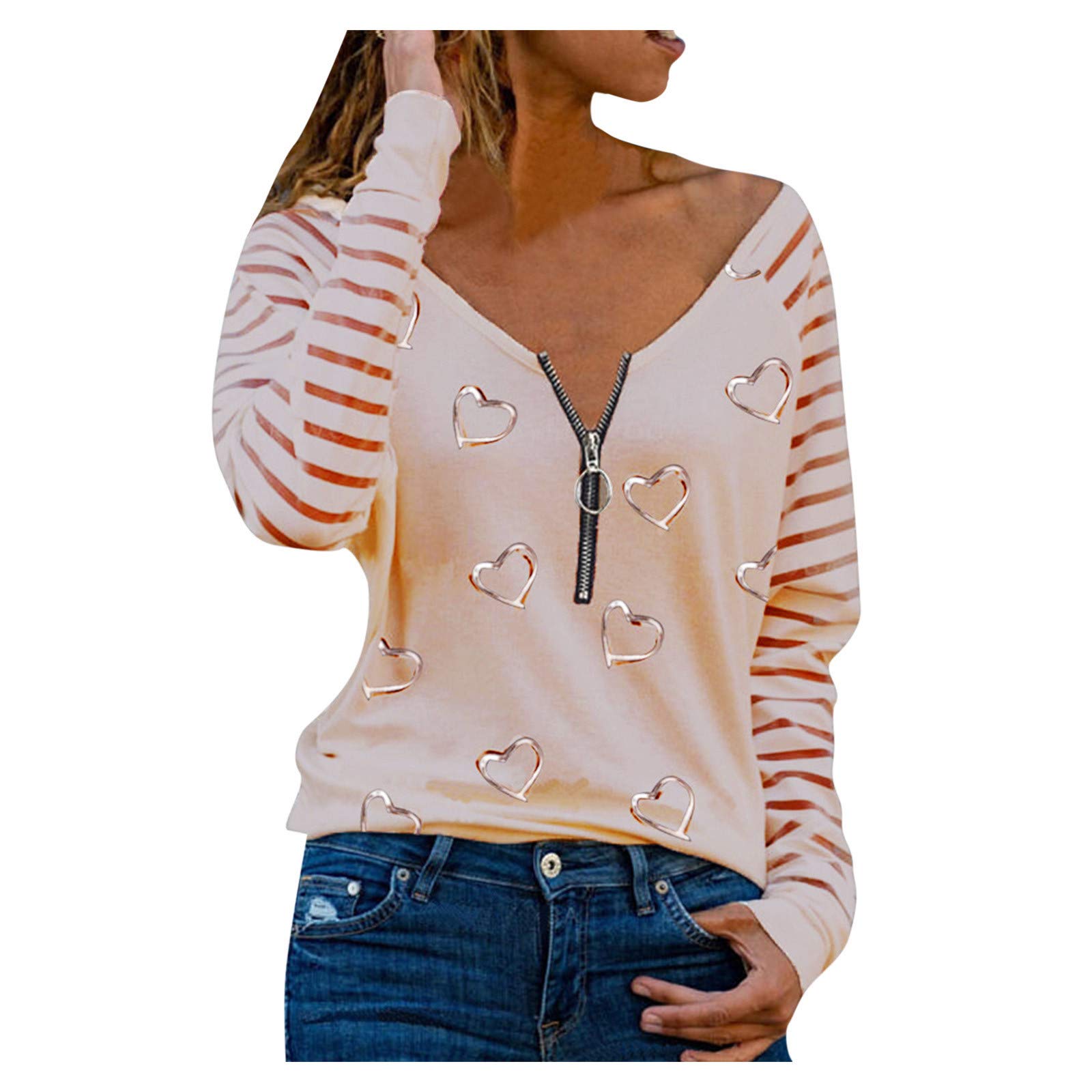Oversized Button Up Long Sleeve Shirts for Women - Funky Peach & Blue Blouses, Holiday Tops & Casual Tan Tees | Perfect for Everyday Wear, Office Outfits & Weekend Street Style