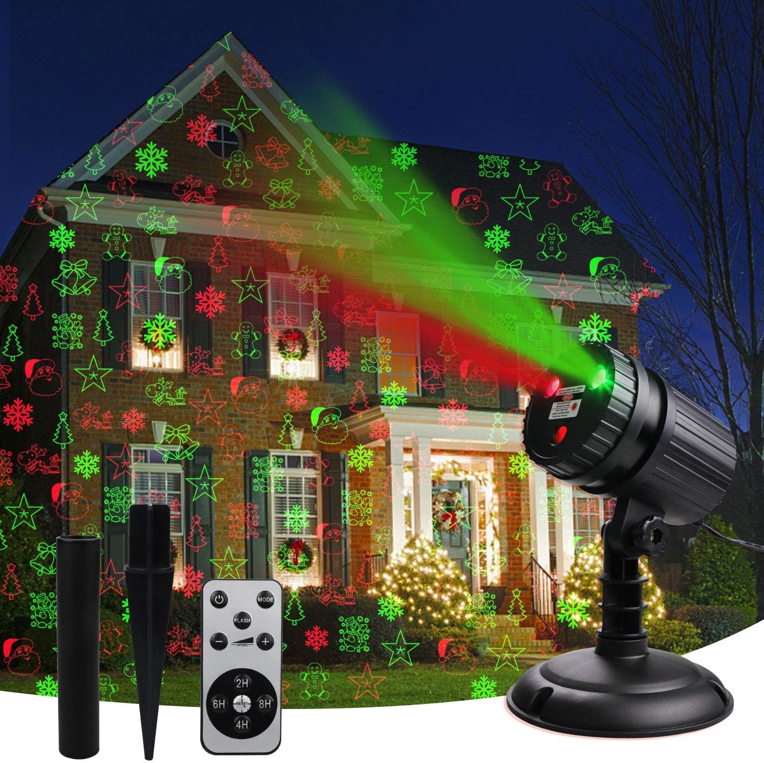 Christmas Laser Light Projector Outdoor - Red & Green Star Show with Xmas Patterns for Indoor/Outdoor Garden, Patio, Wall & Yard | Perfect for Holiday Decorations, Parties & Festive Lighting