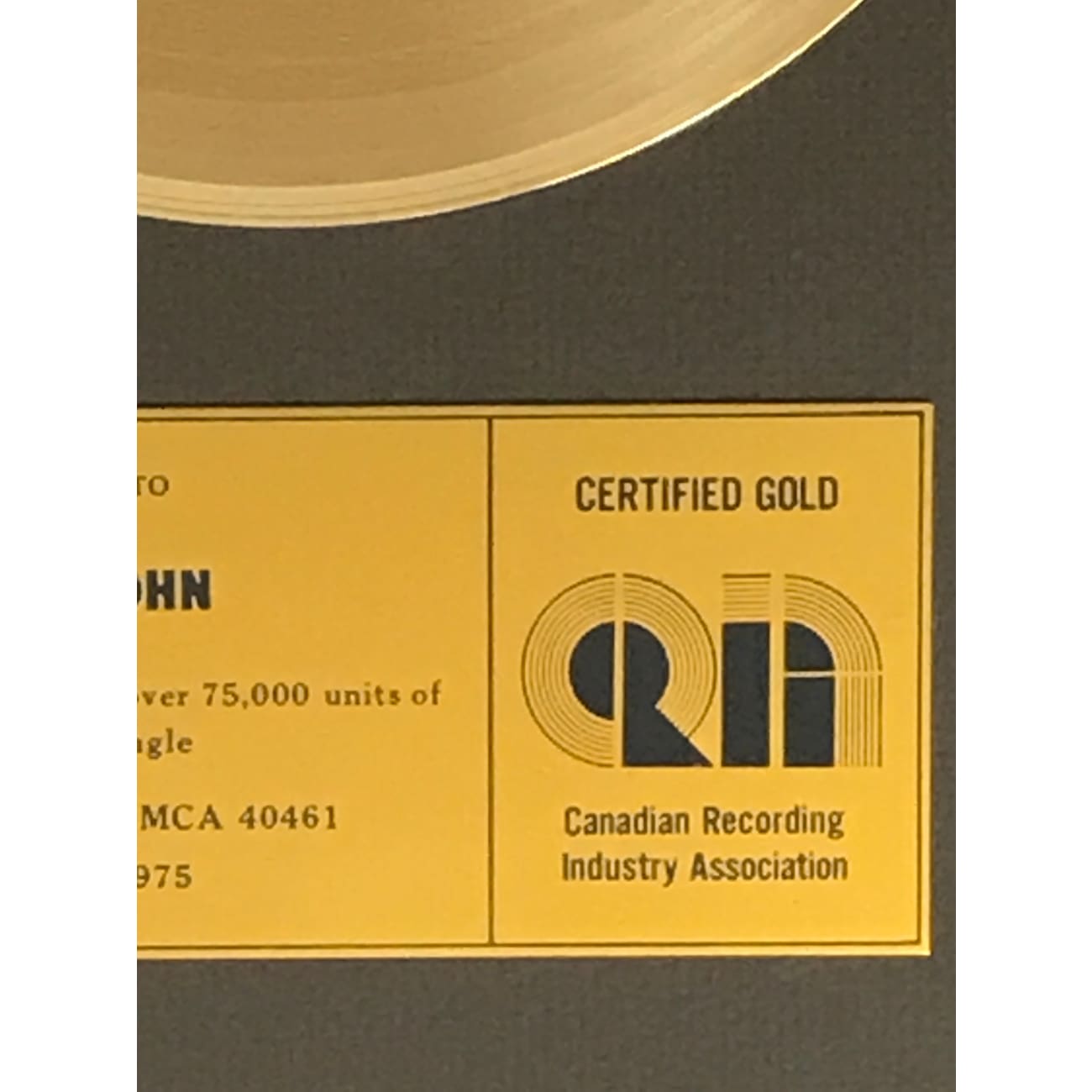 Elton John Island Girl CRIA Gold Single Award - Rare Collectible for Music Fans & Memorabilia Enthusiasts - Perfect for Display in Home, Office, or Music Studio