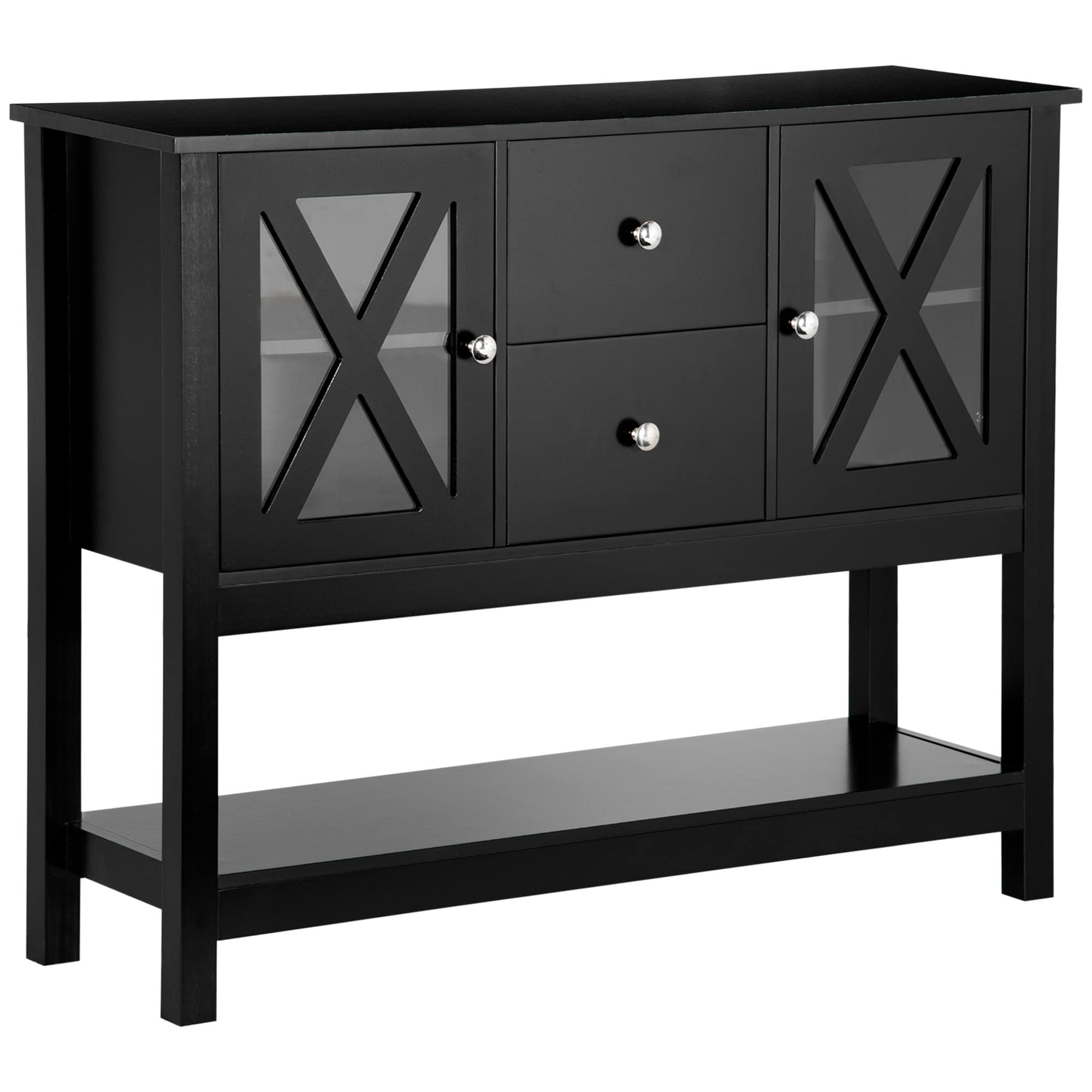 HOMCOM Sideboard Buffet Cabinet with Storage Drawers & Glass Door - Kitchen Coffee Bar Cabinet for Living Room, Entryway - Black | Perfect for Home Storage & Entertaining