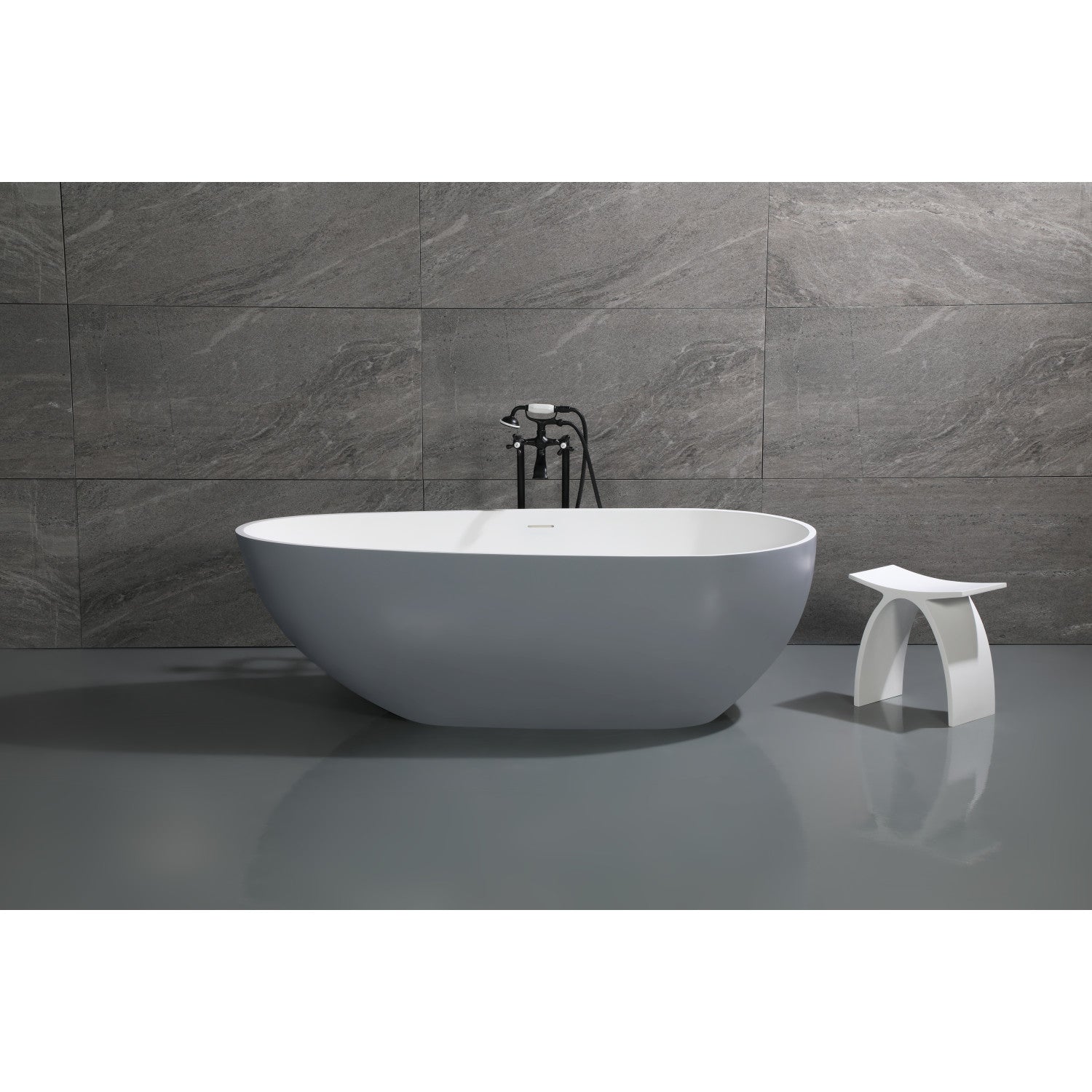Arcticstone VRTOV713422WG 72 Inch Freestanding Acrylic Bathtub - Double Ended Egg Shape with Drain, Glossy White & Matte Gray - Perfect for Modern Bathroom, Spa Retreat, Luxury Home Renovation