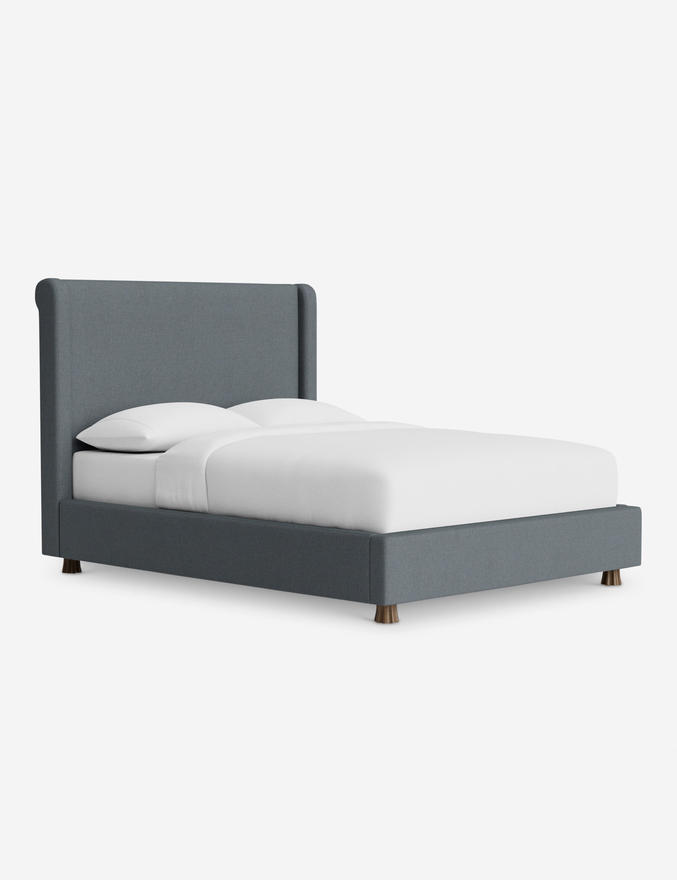 Domme Platform Bed by DISC Interiors - Modern Minimalist Wooden Bed Frame with Upholstered Headboard | Perfect for Contemporary Bedroom, Guest Room or Studio Apartment