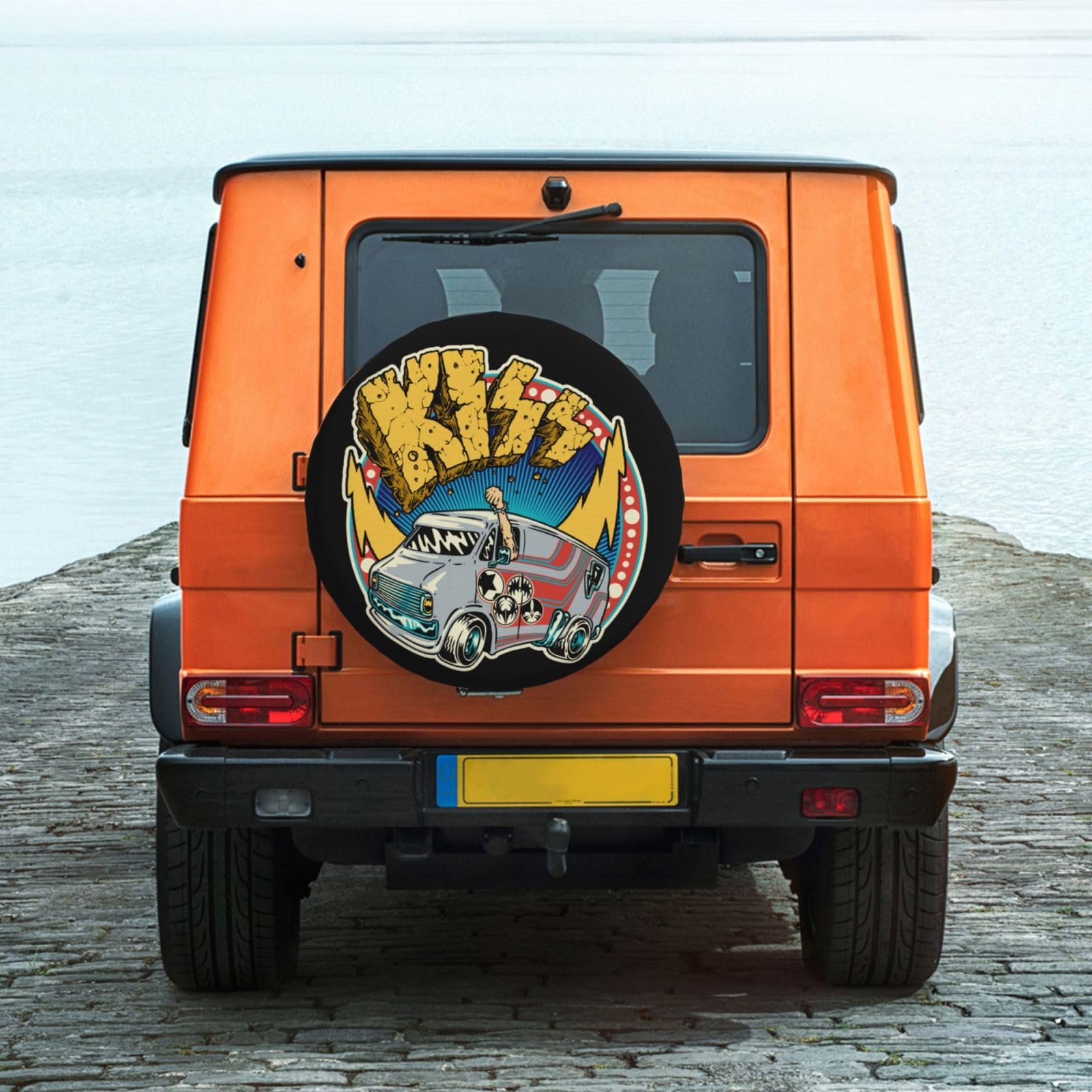 ACDC Kiss Spare Tire Cover - Universal 15 Inch Wheel Protector for RV, Truck, SUV & Trailer | Weatherproof & Durable Car Accessories | Perfect for Road Trips & Off-Road Adventures