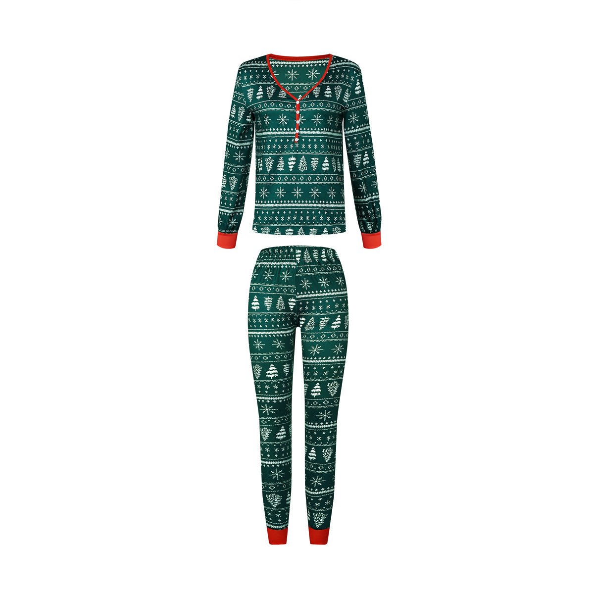 Festive Christmas Print Contrast Color Matching Family Pajama Set - Cozy Holiday Homewear for Parents and Kids - Perfect for Family Photos, Christmas Morning & Holiday Gatherings