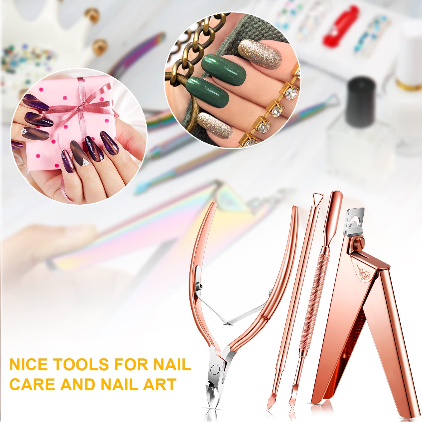 Professional Stainless Steel Acrylic Nail Clippers Set - Rainbow Color Manicure Tools for Salon & Home Use - False Nail Tips Cutter for Acrylic & Artificial Nails (Rose Gold) - Perfect for Nail Art, DIY Manicures & Professional Nail Care