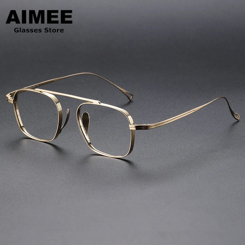 Aimee Unisex Full Rim Square Double Bridge Titanium Eyeglasses Frame 9501 - Lightweight Durable Glasses for Work, Reading & Fashion