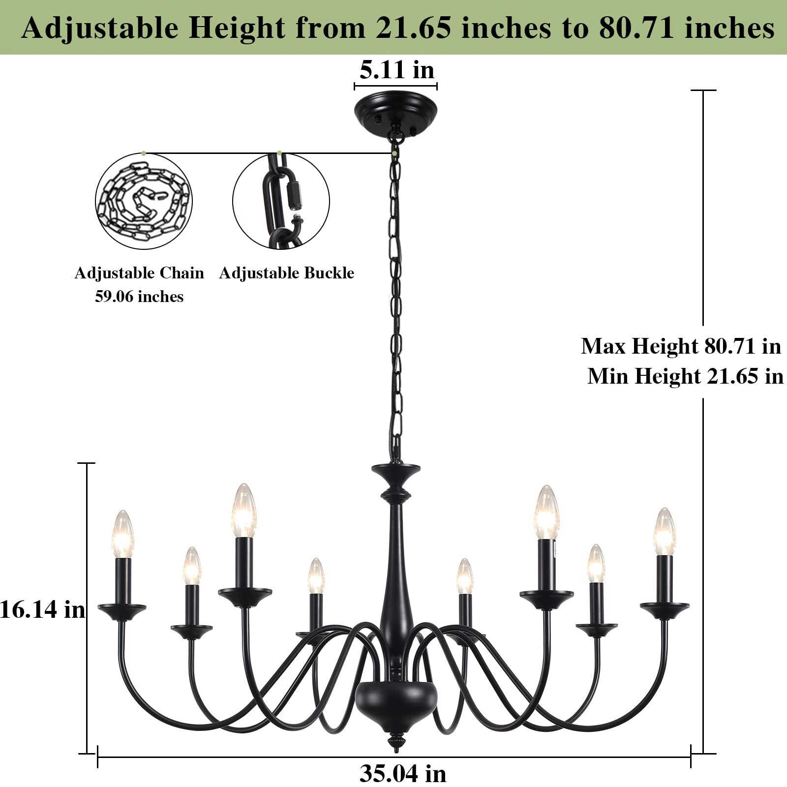 8-Light Black Farmhouse Chandelier - Rustic Ceiling Light Fixture for Dining Room, Living Room, Bedroom & Entryway - Perfect for Home Decor, Wedding Venues and Cabin Lighting