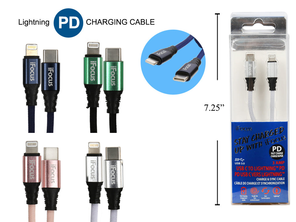iFOCUS 1m USB C to Lightning Cable Fast Charging & Data Sync for iPhone - Perfect for Home, Office & Travel Charging