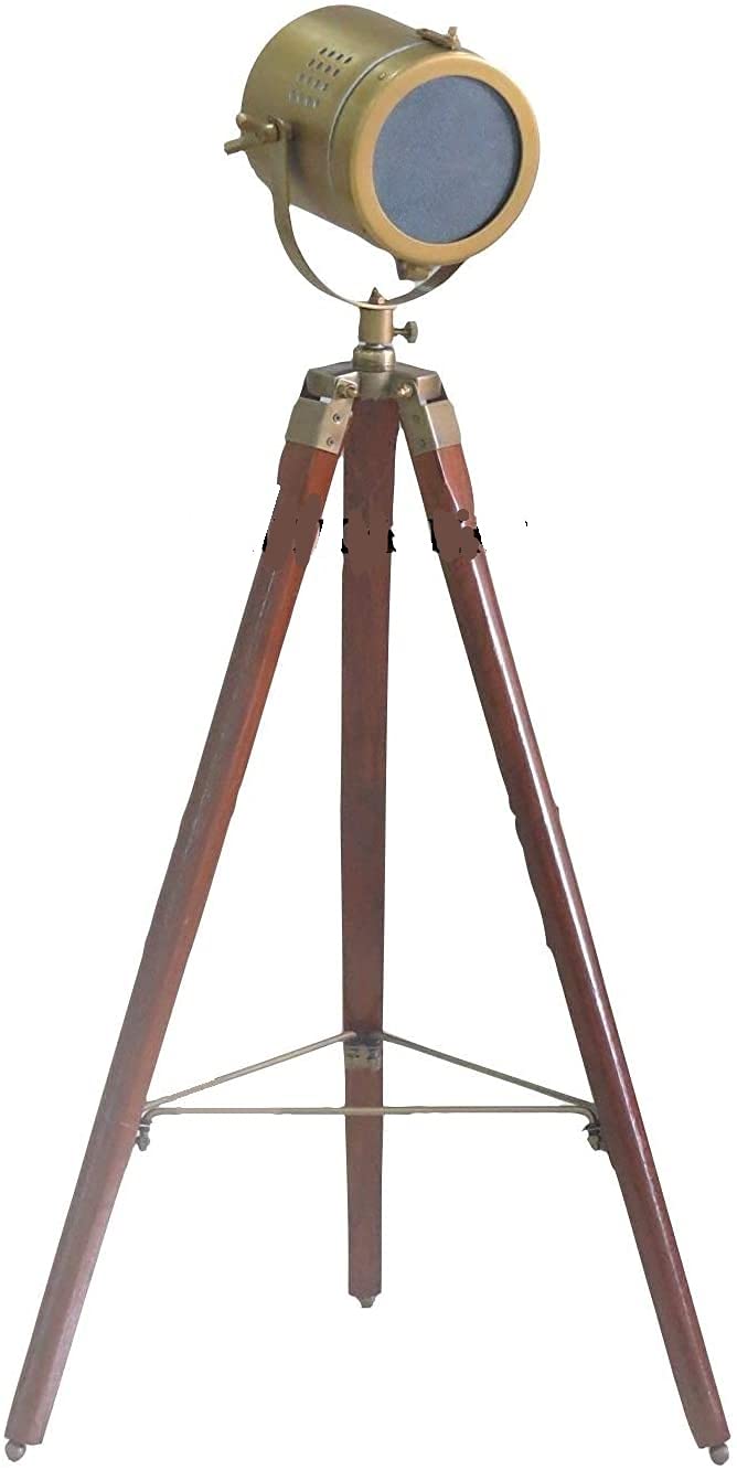 Vintage Cherry Wood Tripod Floor Lamp - Coastal Nautical Home Decor for Living Room, Bedroom & Office Corner Lighting
