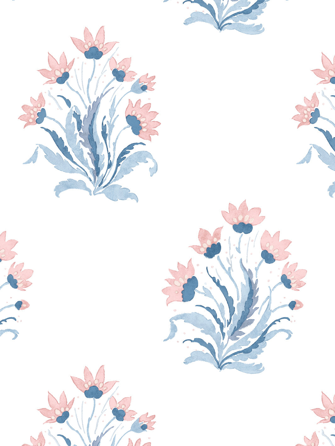 Nathan Turner Hillhouse Block Print Small Wallpaper - Pink & Blue Floral Design for Bedroom, Living Room & Nursery Decor
