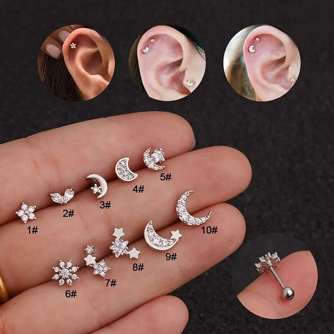 20G Cartilage Tiny Moon Star Tragus Stud Earrings - Hypoallergenic Surgical Steel Body Jewelry for Women | Perfect for Daily Wear, Parties & Special Occasions