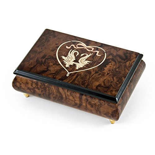 Romantic Walnut Tone Swan Heart Music Box with Multiple Song Options - Perfect for Christmas Gifts, Weddings & Home Decor