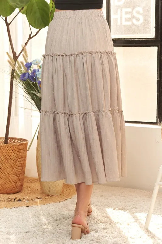Elegant Rhinestone Embellished Tiered Taupe Skirt for Women | Perfect for Parties, Weddings & Special Occasions