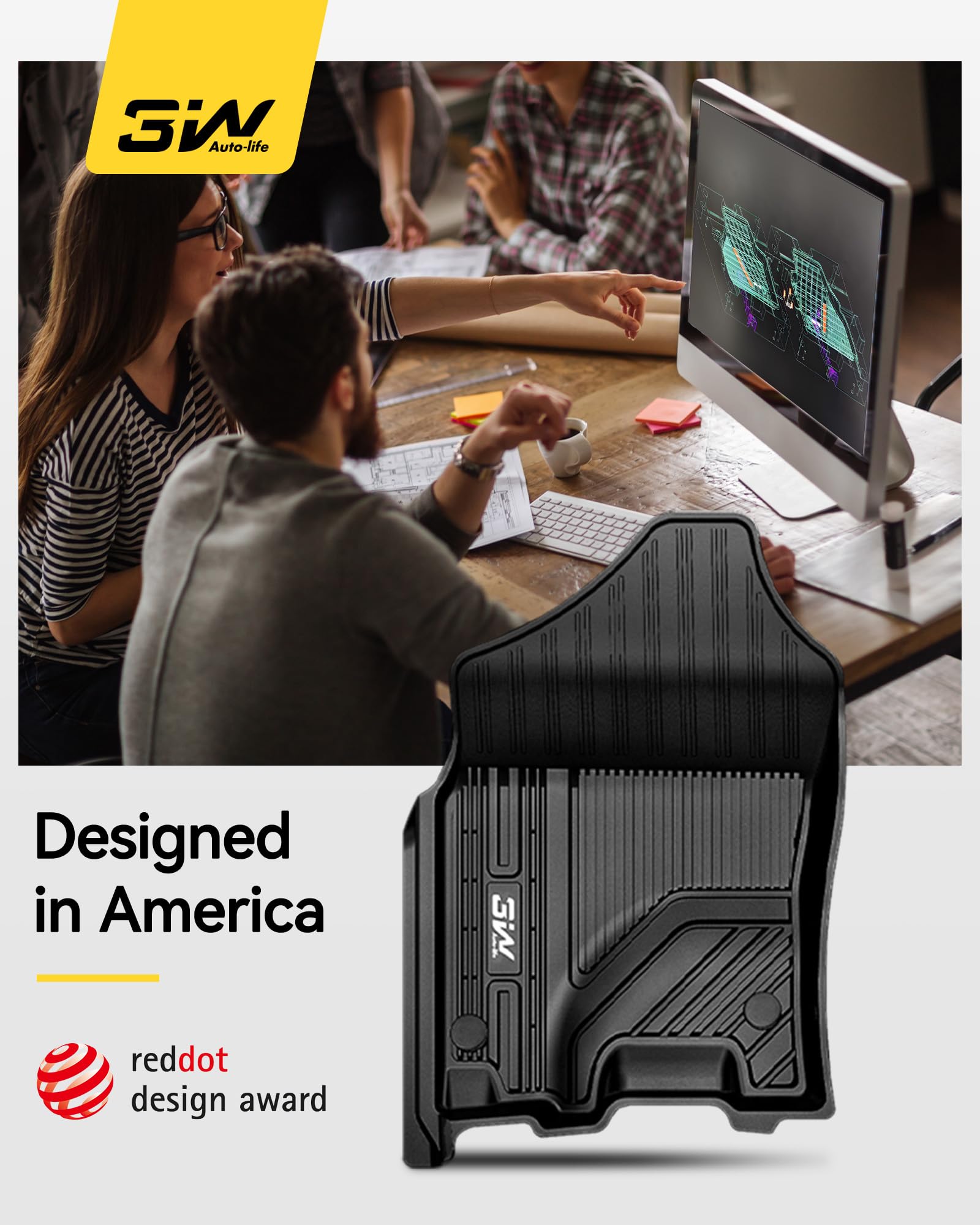 3W All-Weather TPE Floor Mats for 2019-2024 Dodge Ram 1500 Crew Cab (Excludes Classic Models) | Custom Fit Car Floor Liners with Original Storage Design | Perfect for Off-Roading, Winter Protection & Daily Commutes