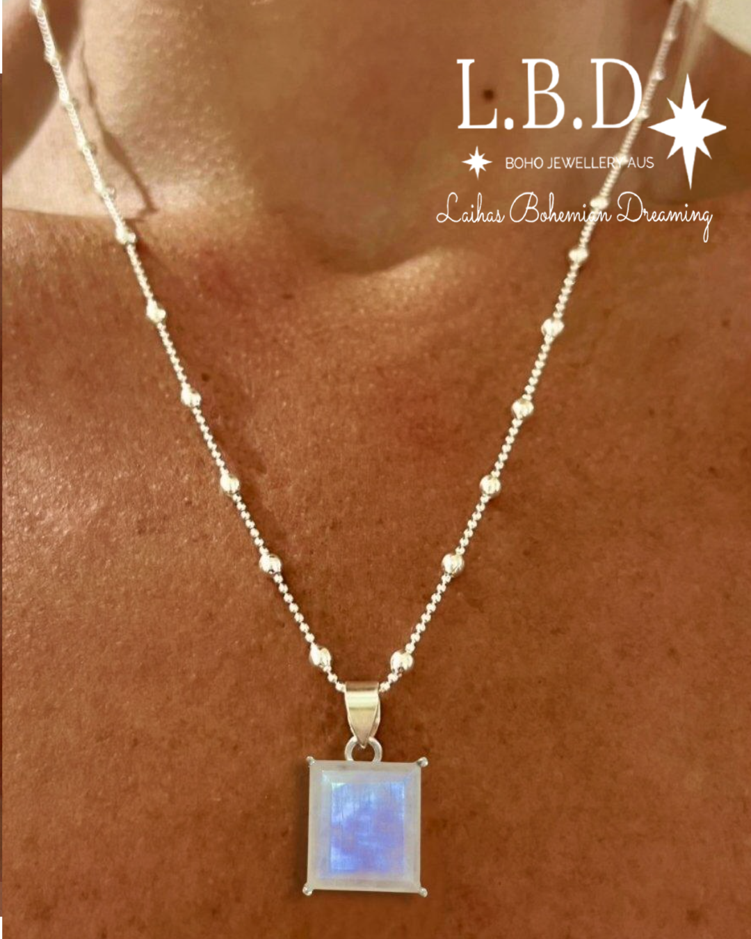 Laihas Exquisite Emerald Cut Moonstone Necklace - Elegant Jewelry for Women, Perfect for Weddings, Parties & Special Occasions