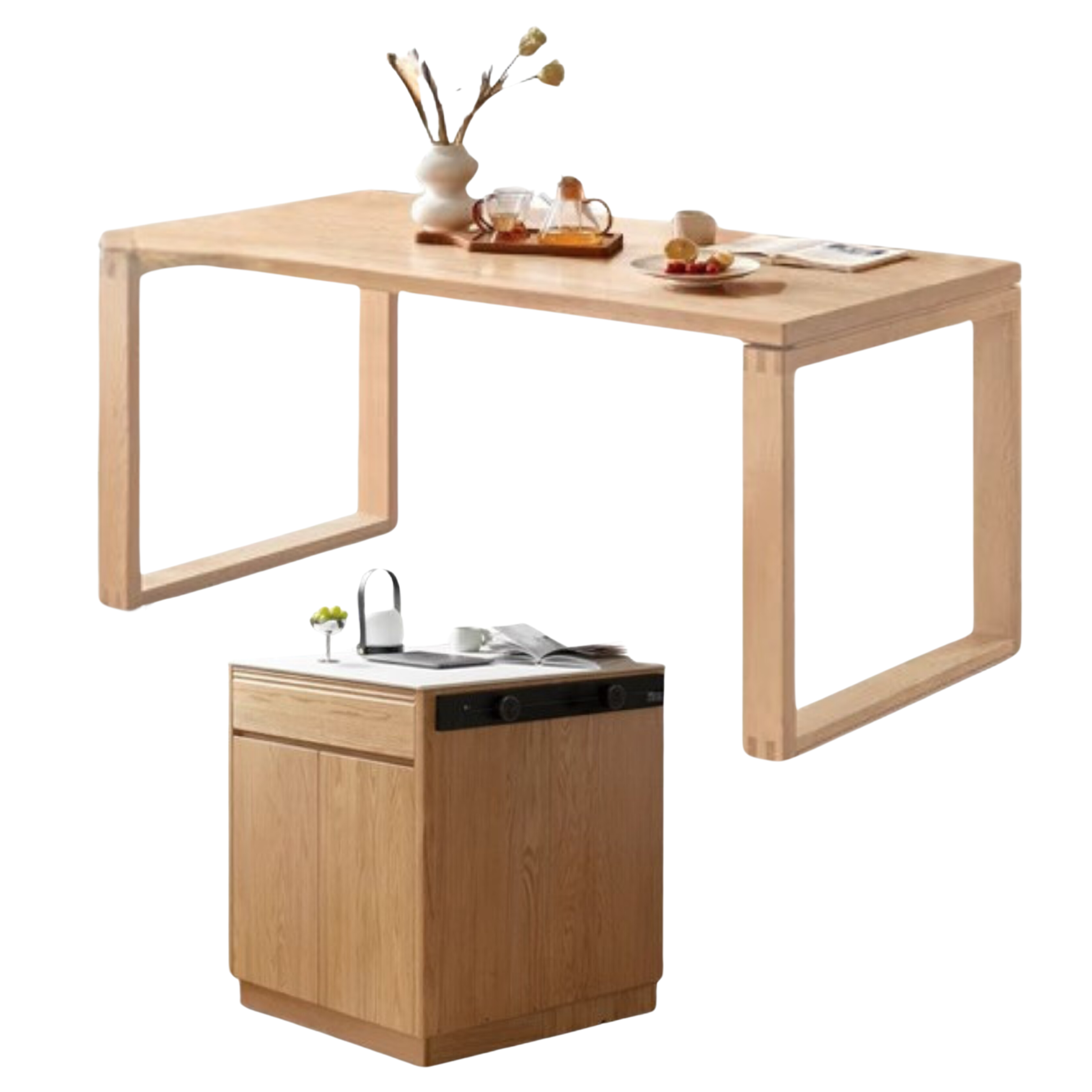 31.5x33.9x36.6nch / 80.4x86.8x93сm / Natural wood color / ivory white slate island + bull electric rail + 1.6m dining table