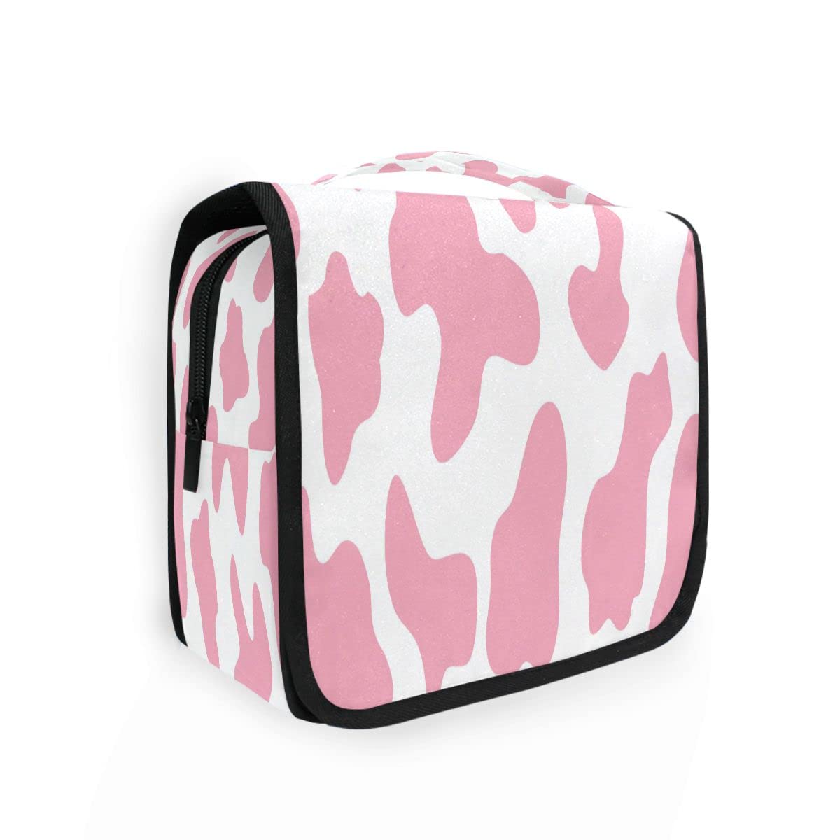 Pink Cow Print Hanging Toiletry Bag - Large Capacity Travel Makeup Organizer for Women & Men - Perfect for Cosmetics, Brushes & Toiletries - Ideal for Vacation, Gym & Business Trips