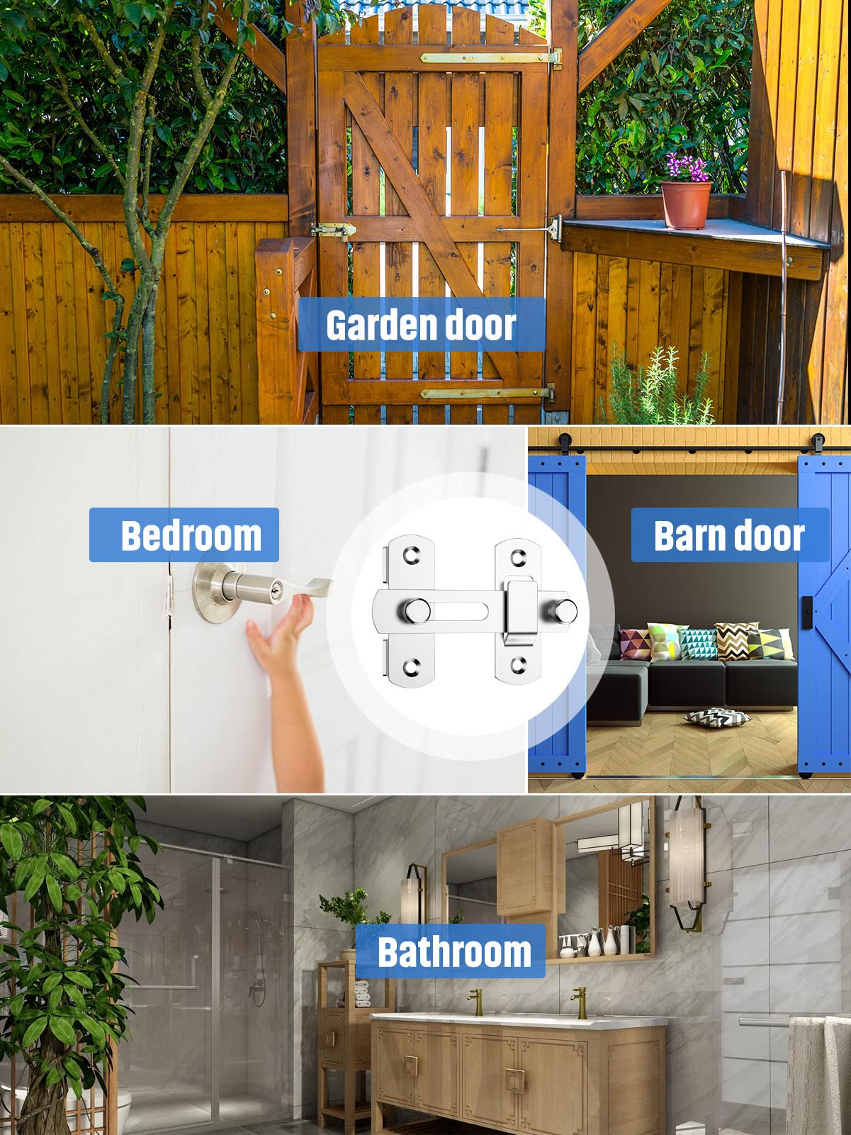 Stainless Steel Sliding Barn Door Lock - Heavy Duty Flip Latch Safety Bolt for Wine Cabinet, Bathroom, Garage, Closet & Outdoor Gates (2 Pack, Silver) | Secure Your Home, Office & Garden Doors