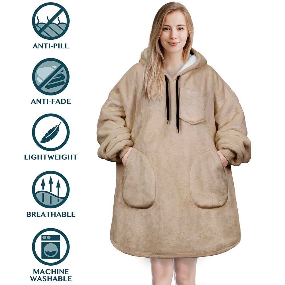 PAVILIA Wearable Blanket Hoodie for Women & Men - Sherpa Fleece Oversized Sweatshirt Blanket with Hood - Cozy Lounge Wear for Netflix, Camping & Home Relaxation