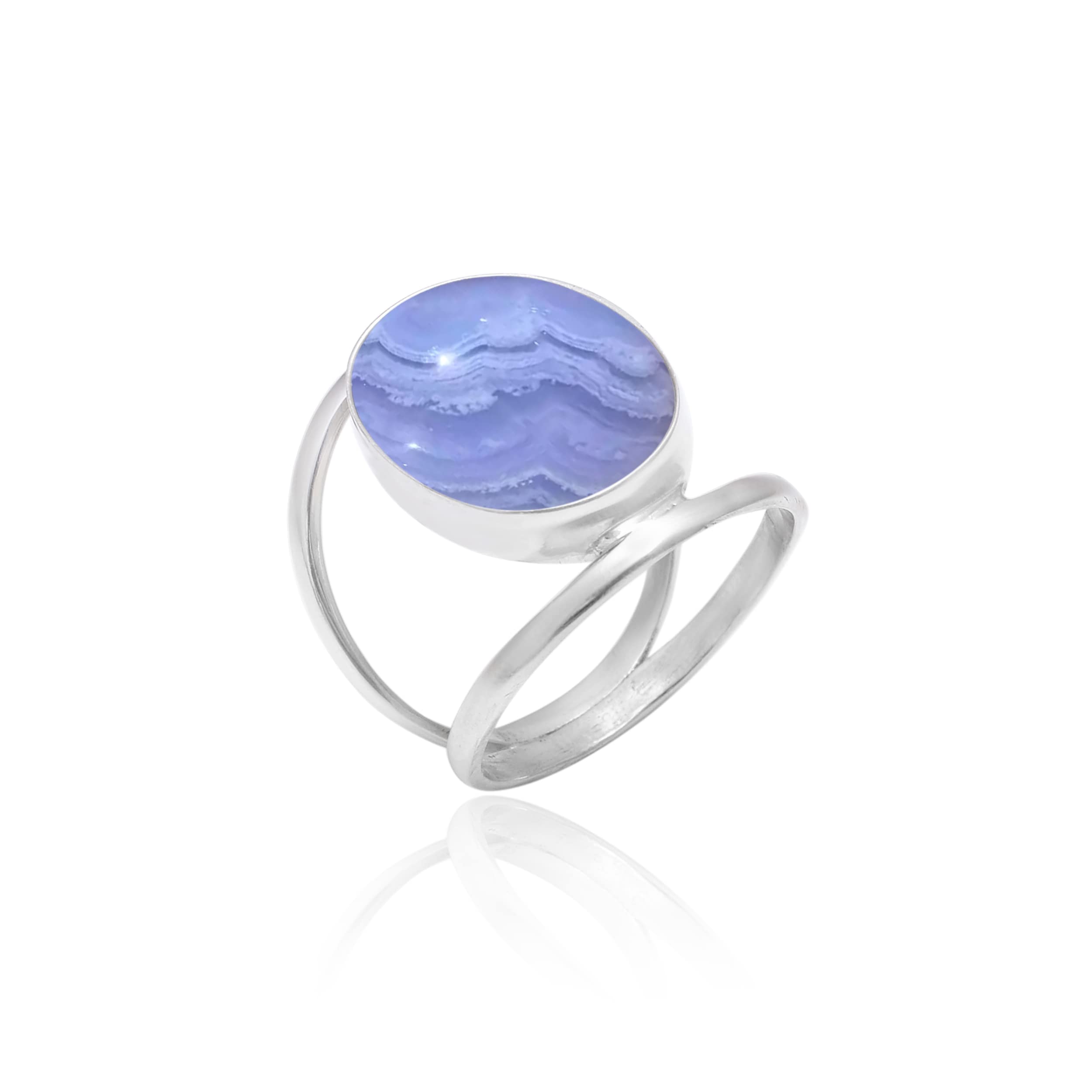 Veracity Jewelry 925 Sterling Silver Blue Lace Agate Ring for Women - Healing Meditation Gemstone Jewelry - Elegant Blue White Stone Ring for Spiritual Wellness & Fashion (VSR-421) | Perfect for Yoga, Meditation, and Everyday Wear
