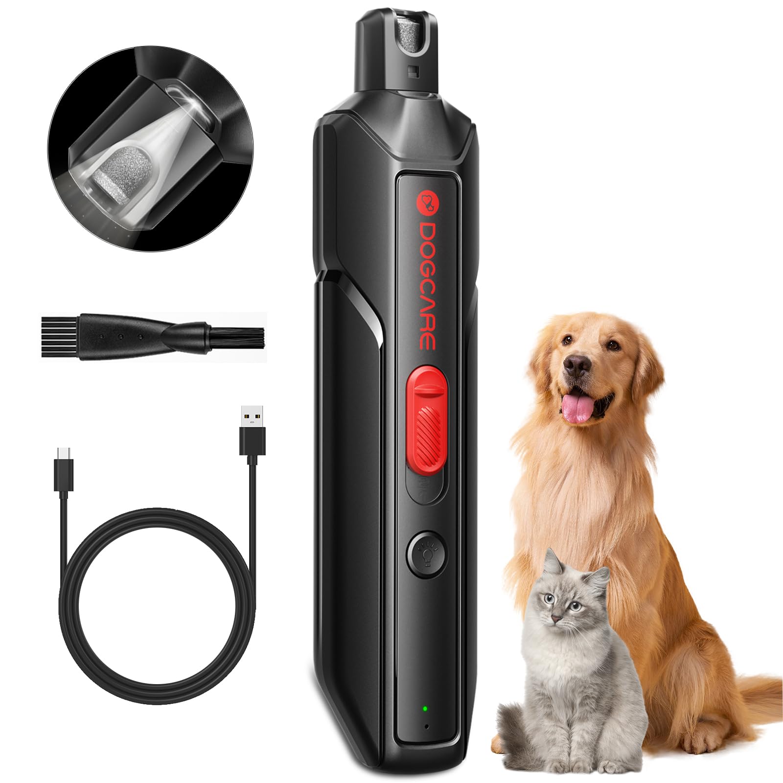 **Ultra Quiet Dog Nail Grinder with LED Light & 2 Speeds - Rechargeable Cordless Pet Nail Trimmer for Small, Medium & Large Dogs & Cats - Professional Painless Pet Claw Grooming Kit for Safe & Easy At-Home Nail Care**    *(Perfect for stress-free pet grooming, reducing scratches, and keeping nails healthy at home!)*