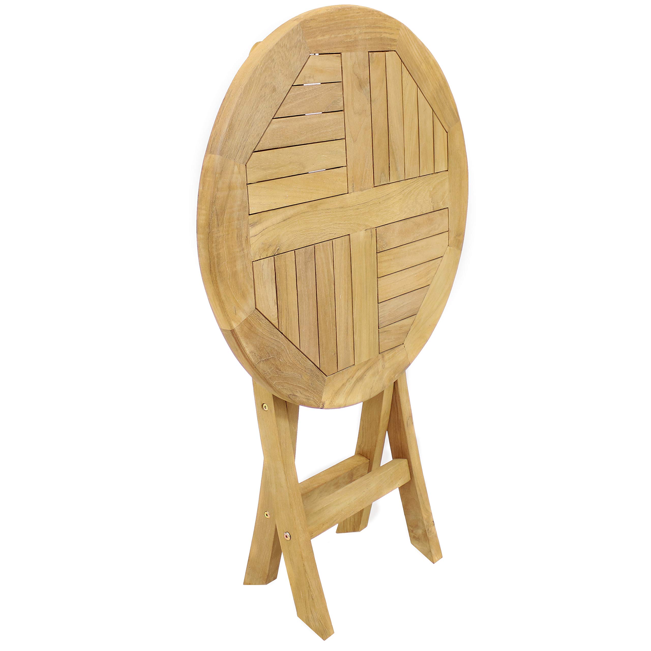 Premium Round Folding Teak Outdoor Dining Table - 23 Inch Weather-Resistant Patio Furniture with Light Wood Stain Finish - Perfect for Garden, Poolside & Backyard Entertaining