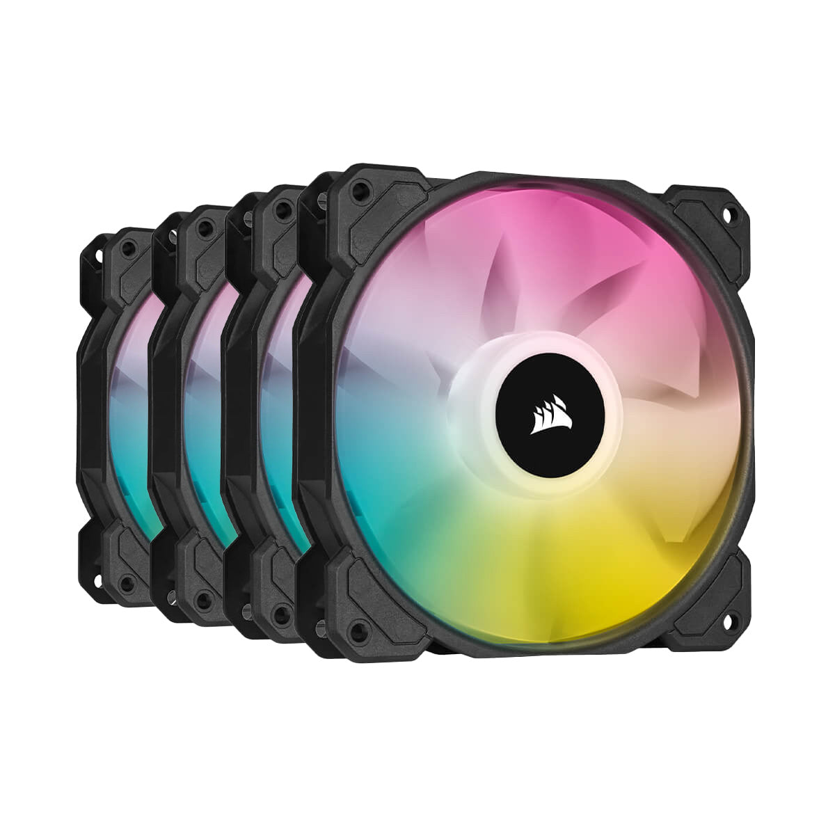 Corsair iCUE SP120 RGB ELITE High Performance 120mm PWM Cooling Fan - 4 Pack with Lighting Node CORE - Perfect for PC Gaming, Case Cooling & RGB Lighting Setup