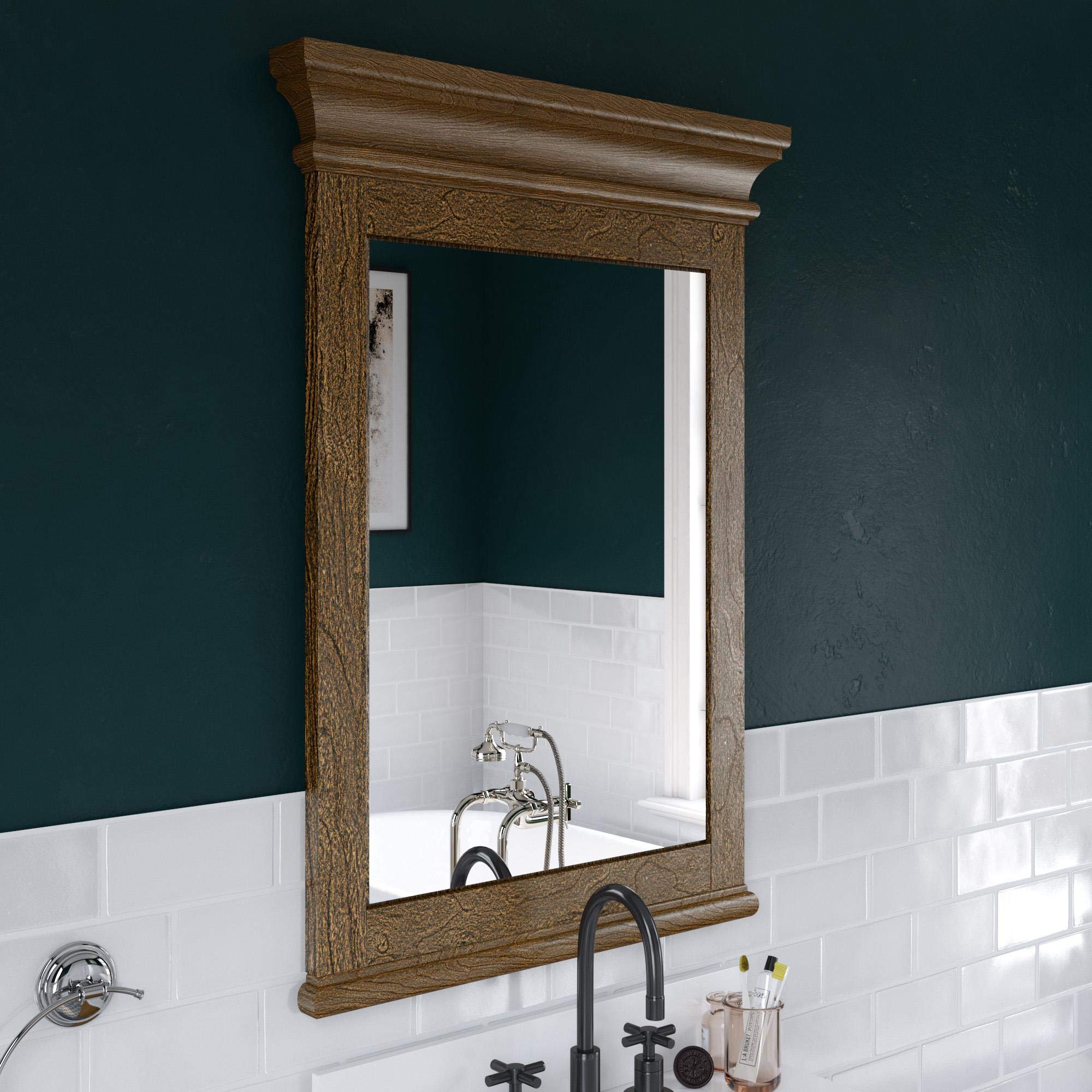 Dorel Living Monteray Beach 24 Inch Rustic Bathroom Mirror - Natural Wood Frame, Wall Mounted Vanity Mirror for Bathroom Decor, Bedroom, Entryway (24 Inches)