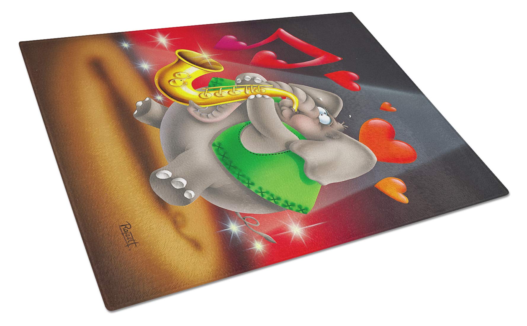 Elephant Playing Saxophone Tempered Glass Cutting Board - Large Decorative Kitchen Chopping & Serving Board for Fruits, Cheese, Charcuterie | Durable & Stylish for Entertaining & Daily Cooking