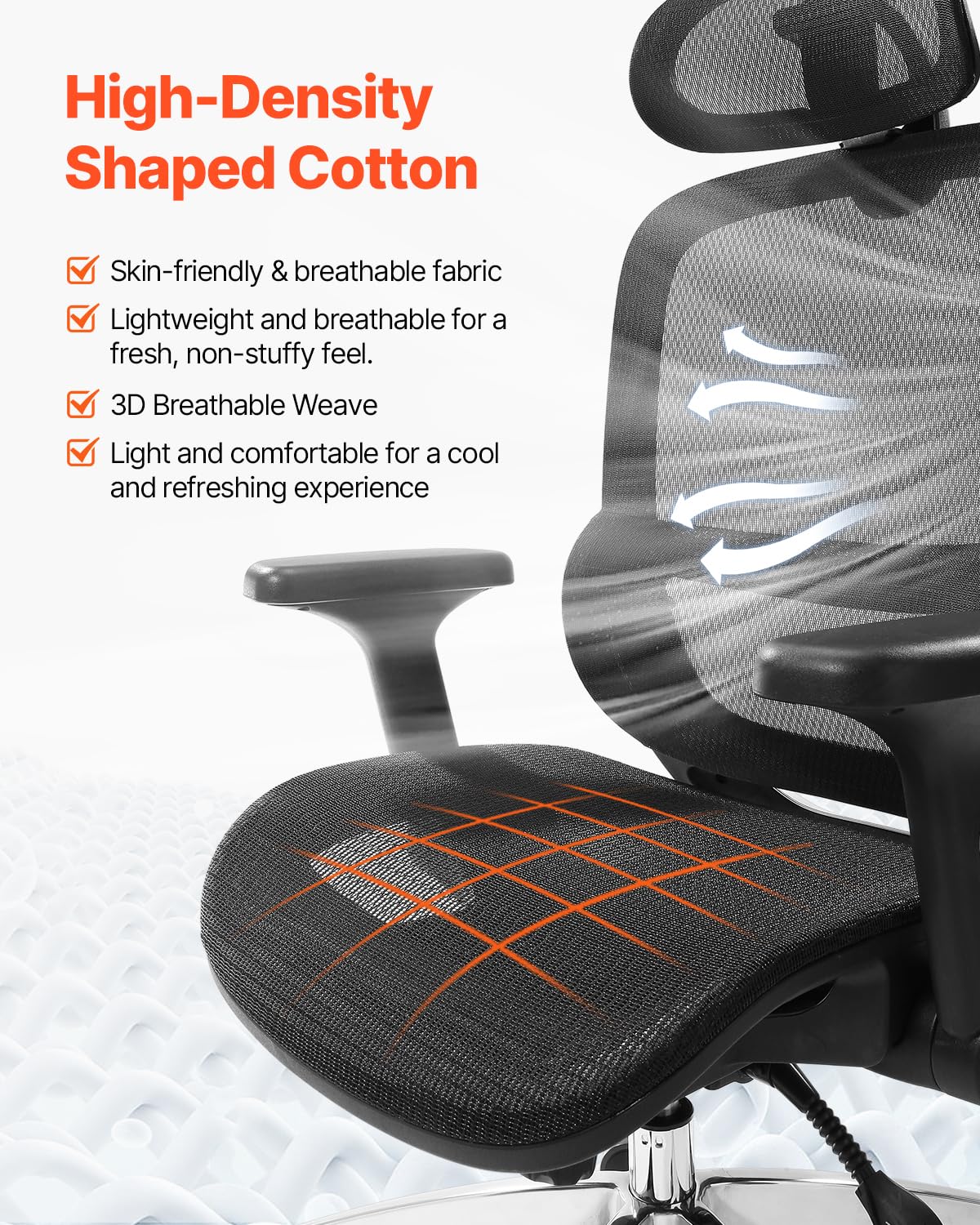 VEVOR Ergonomic Office Chair - High Back Mesh Desk Chair with Adjustable Headrest & Lumbar Support, Rolling Computer Chair for Home & Office Workspaces - Perfect for Long Hours of Comfortable Sitting