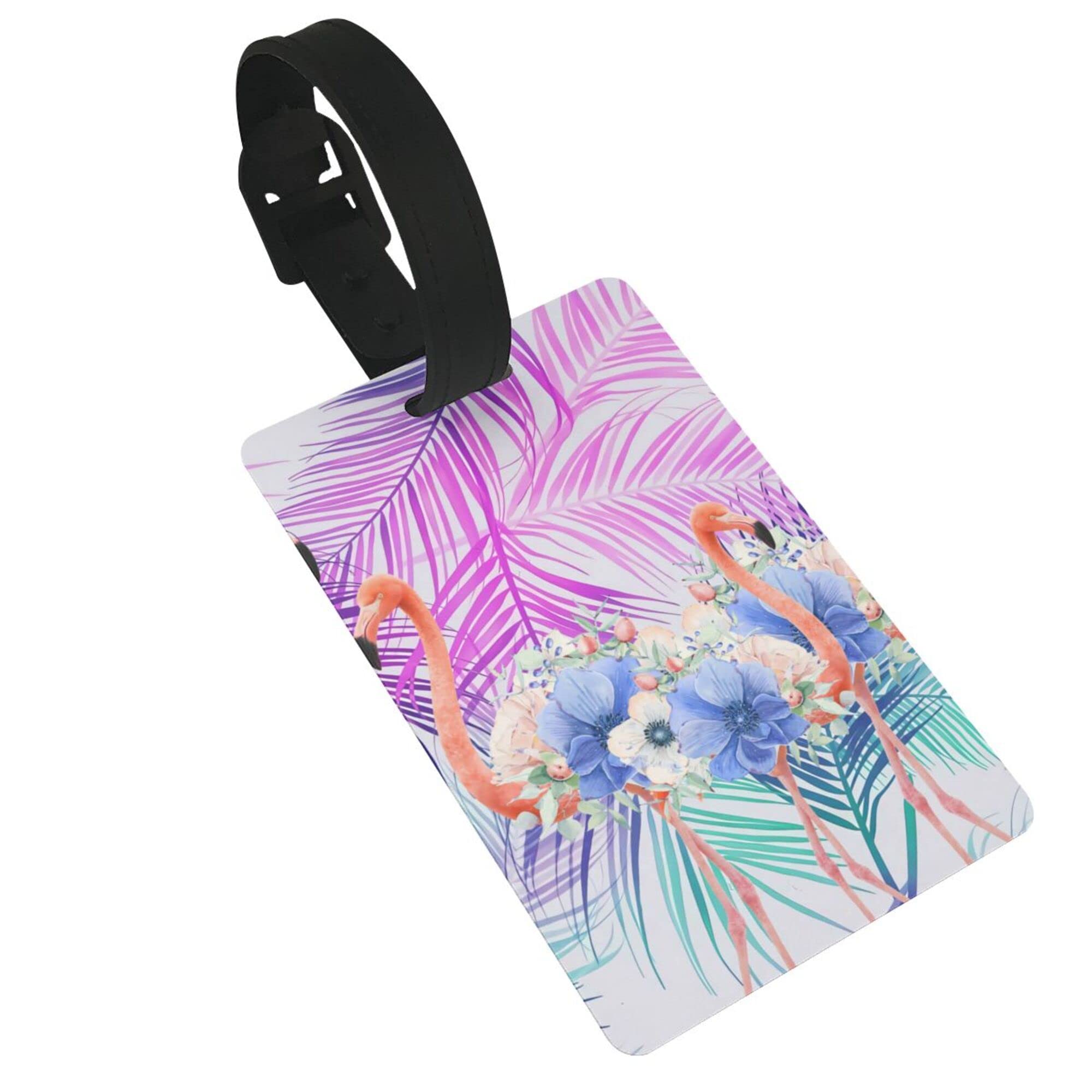 Flamingo Luggage Tags - Tropical Plant Design Detachable Travel Bag Labels for Suitcases, Backpacks & Gym Bags | Perfect for Vacations, Fitness Trips & School Travel Accessories