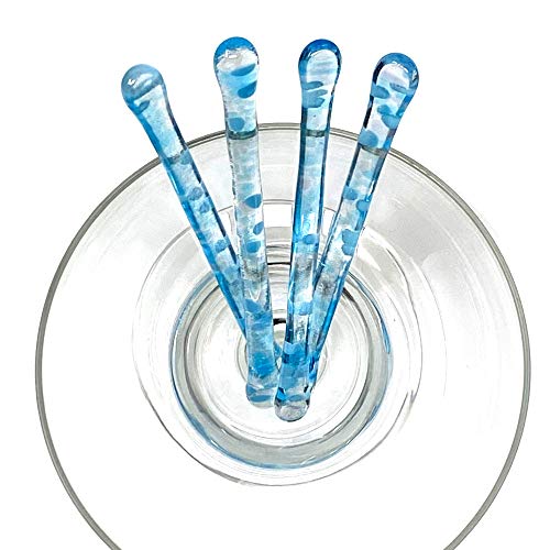 StudioTica 5.5-inch Mermaid Bubbles Reusable Handmade Glass Swizzle Sticks - Set of 5 Elegant Cocktail Stirrers for Champagne, Martini, Margarita & Whiskey Drinks | Perfect for Home Bars, Parties & Gift Giving with Optional Gift Box
