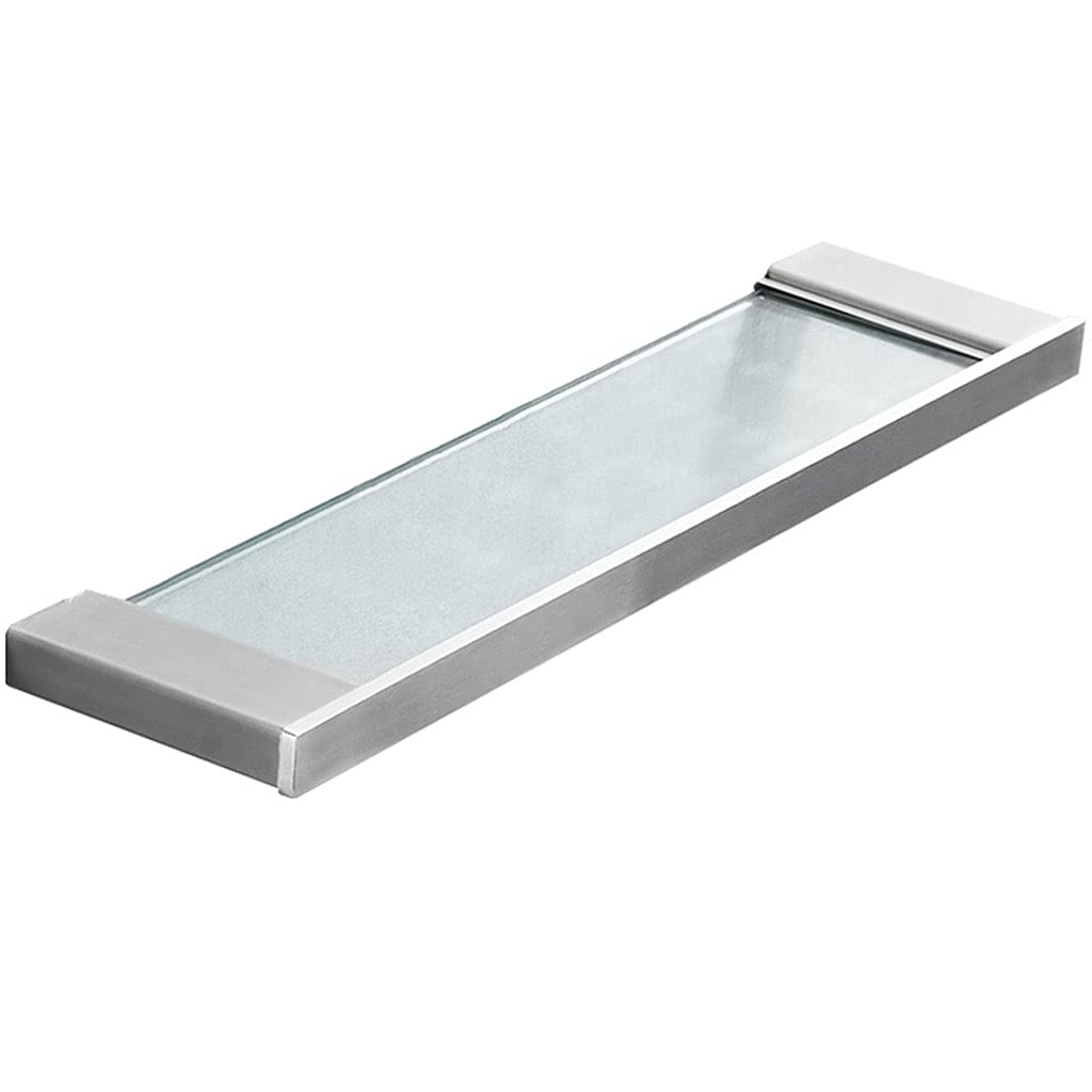 Wall-Mounted Glass Bathroom Shelf - Stainless Steel Cosmetic Organizer (35×11cm, Clear) for Makeup Storage, Shower Essentials & Home Decor - Perfect for Vanity, Spa & Small Space Organization