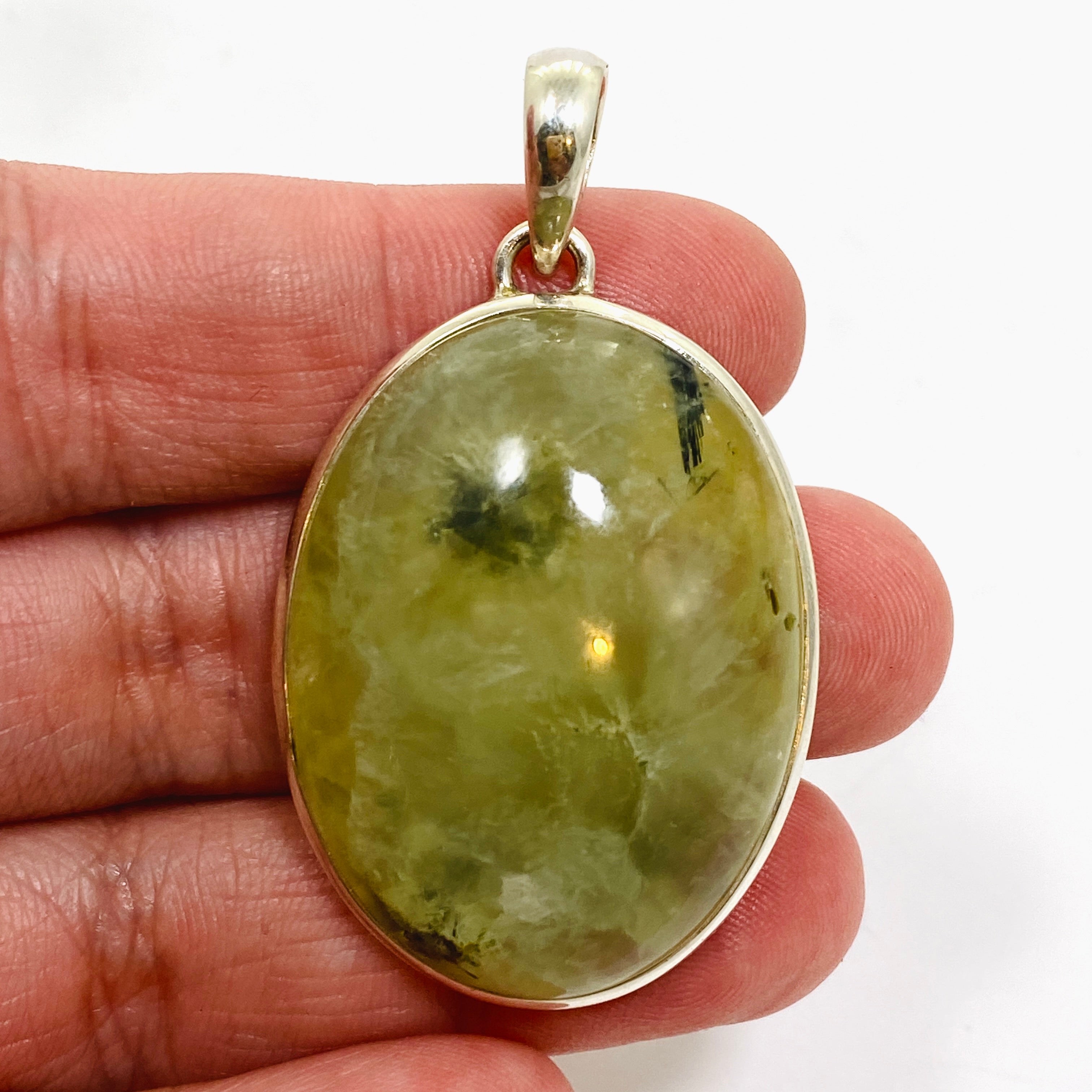 Natural Prehnite and Epidote Oval Cabochon Pendant - Handmade Gemstone Jewelry PPGJ1016 for Healing, Meditation & Spiritual Gifts