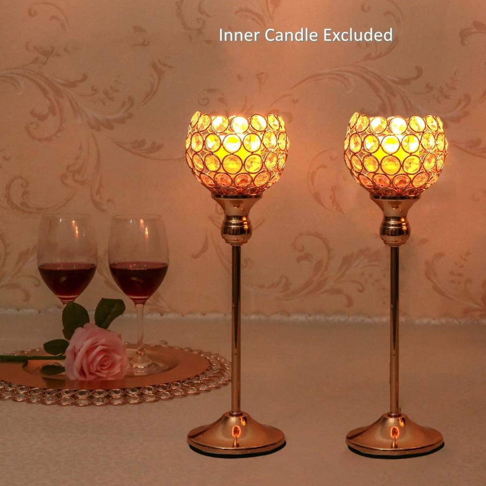 VINCIGANT Glass Votive Candle Holders Set of 2 - Elegant Modern Home Decor for Wedding, Anniversary, Halloween & Coffee Table Centerpiece - Perfect for Romantic Dinners, Holiday Decorations and Special Occasions