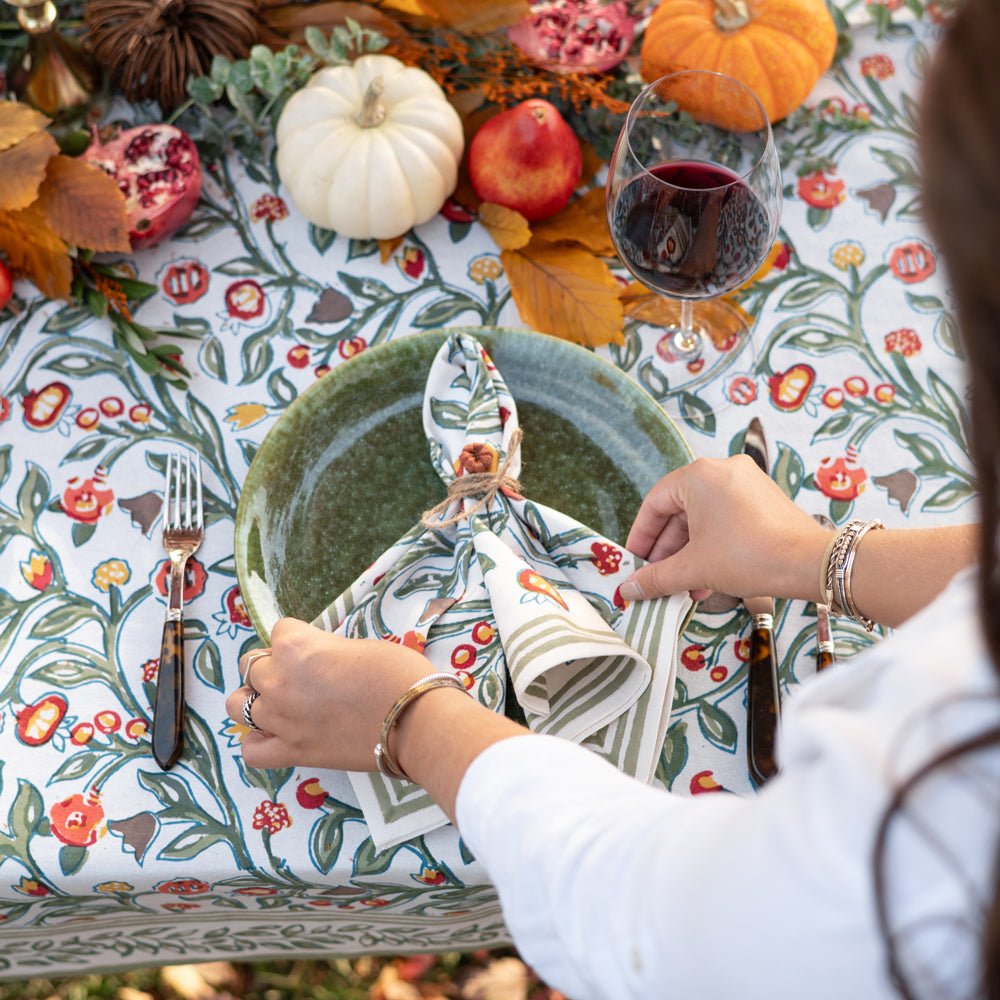 Emma Crimson & Clover Napkins - Set of 4 Premium Cotton Dinner Napkins for Formal Dining, Parties & Holiday Table Decor