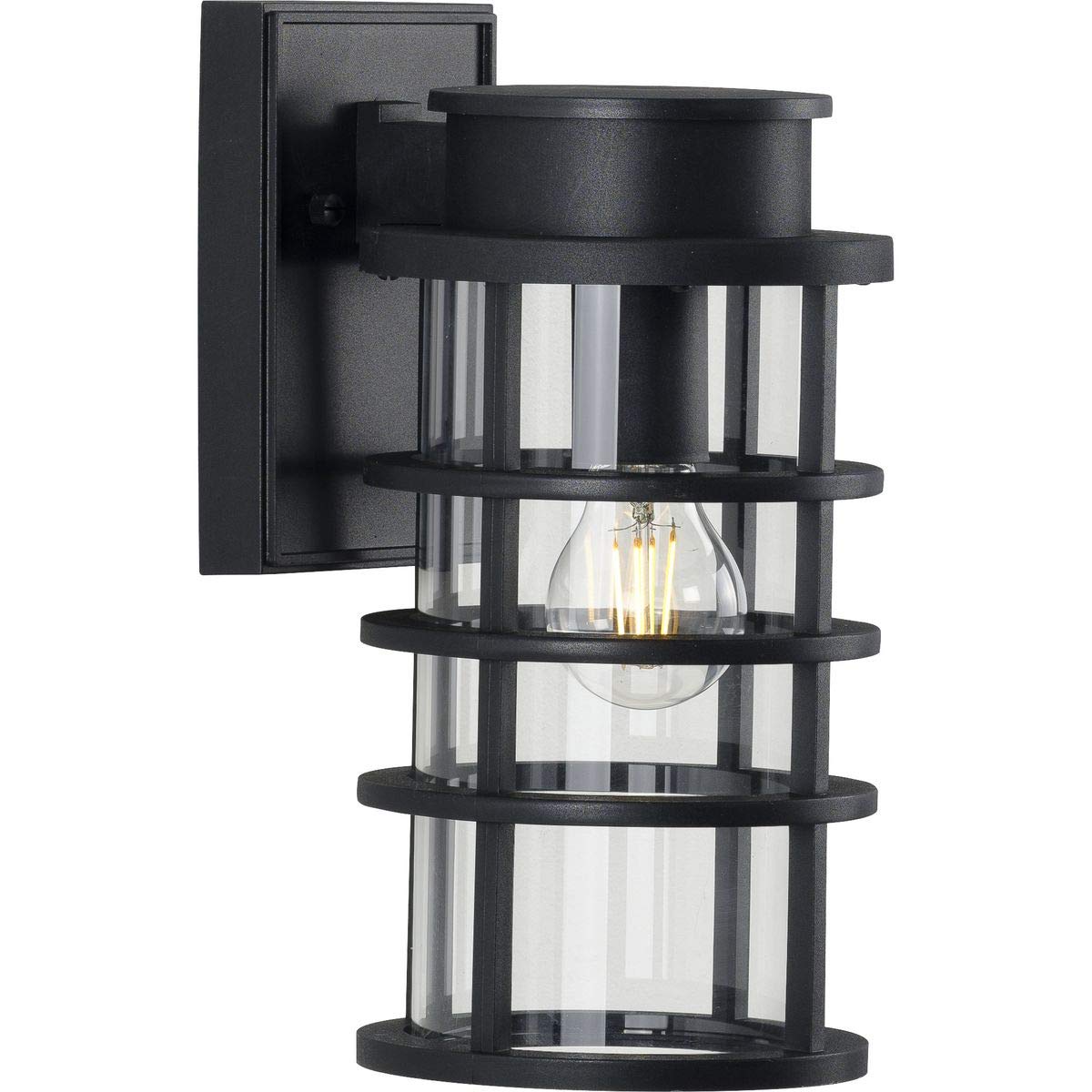 Progress Lighting Port Royal Collection 1-Light Clear Glass Farmhouse Outdoor Wall Lantern Light in Textured Black - Perfect for Porch, Patio, Garden & Entryway Lighting