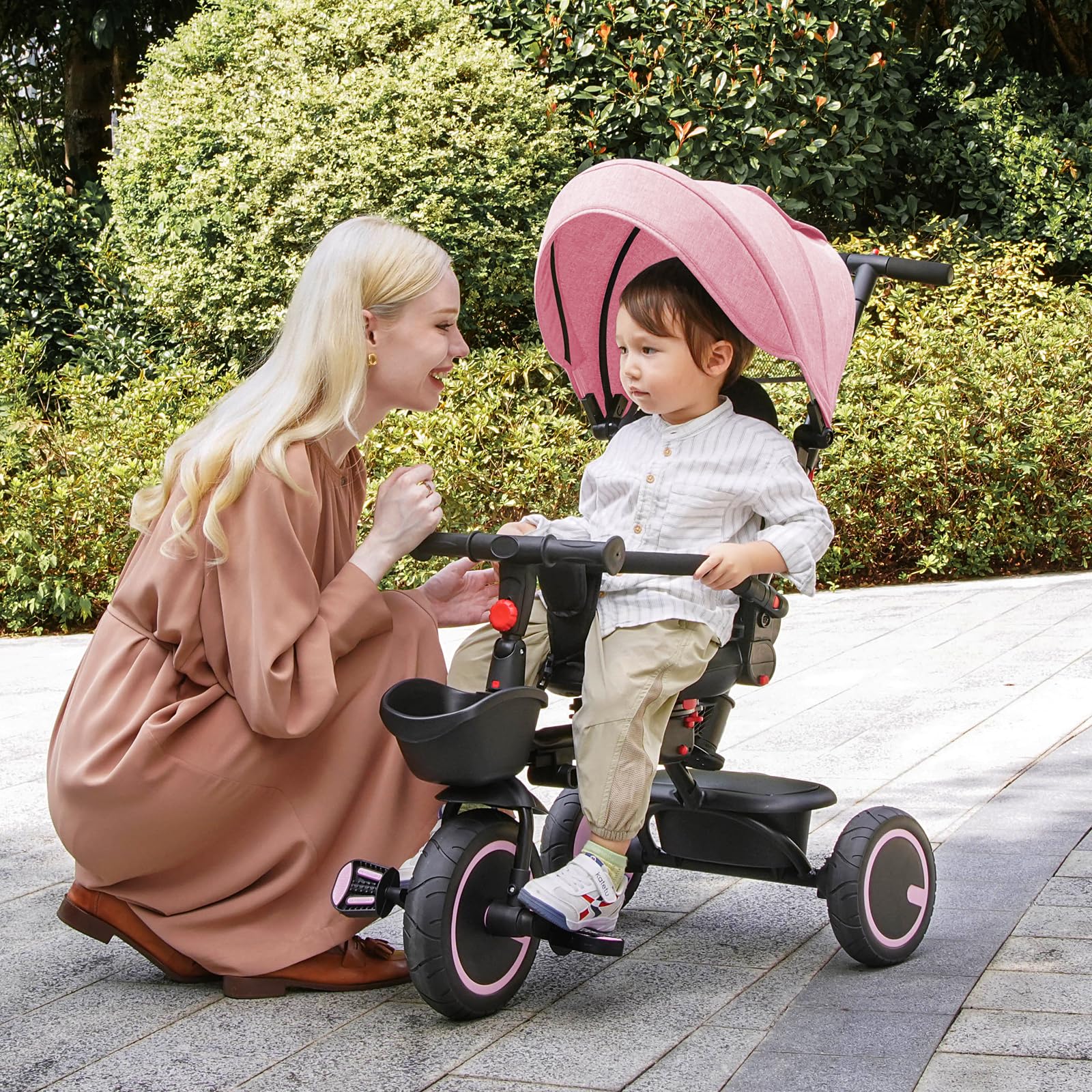 6-in-1 Foldable Baby Tricycle with Adjustable Canopy & Safety Harness - Convertible Toddler Bike for 7 Months to 5 Years Old Boys & Girls - Perfect for Outdoor Play, Park Rides & Learning Balance
