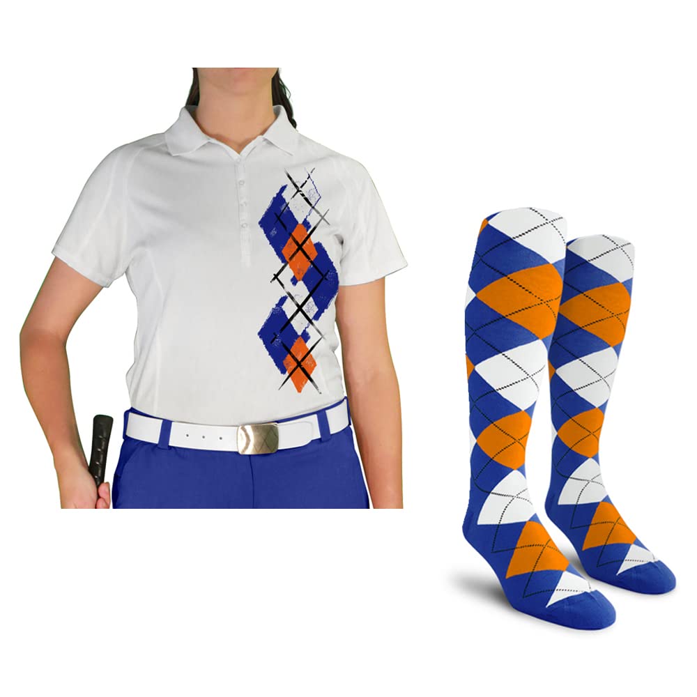 Dry Fit Short Sleeve Graphic Golf Polo Shirt with Socks for Women - Argyle Paradise (5A-5Z) | Moisture-Wicking Performance Top for Golf, Tennis & Casual Wear