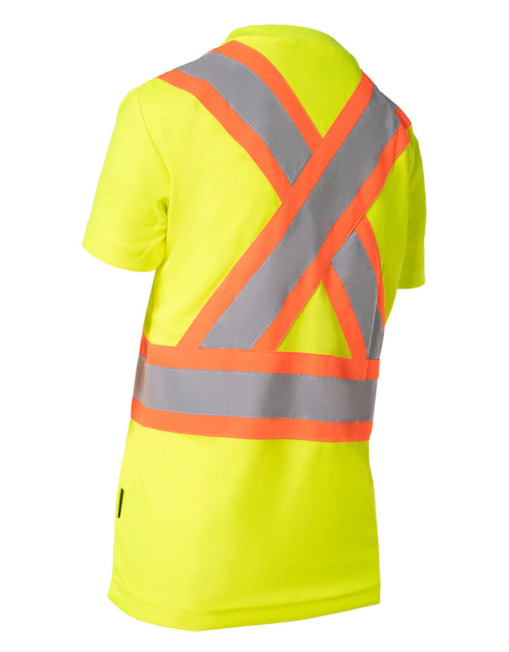 Forcefield Women's High Visibility Short Sleeve T-Shirt with Chest Pocket - Reflective Safety Workwear for Construction, Cycling & Outdoor Activities