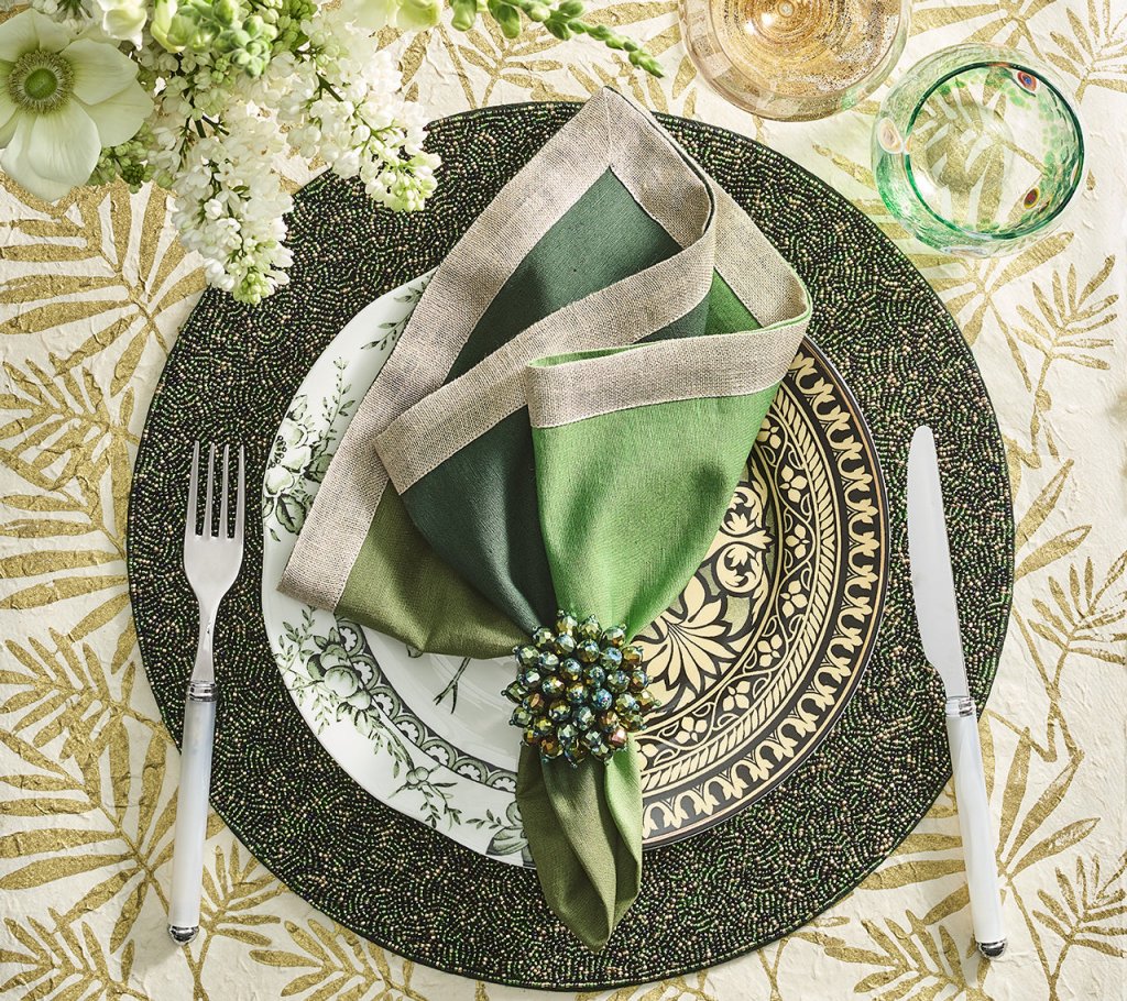 Zinnia Napkin Ring Set of 4 - Olive & Green Floral Table Decor for Wedding, Dinner Party & Holiday Place Settings